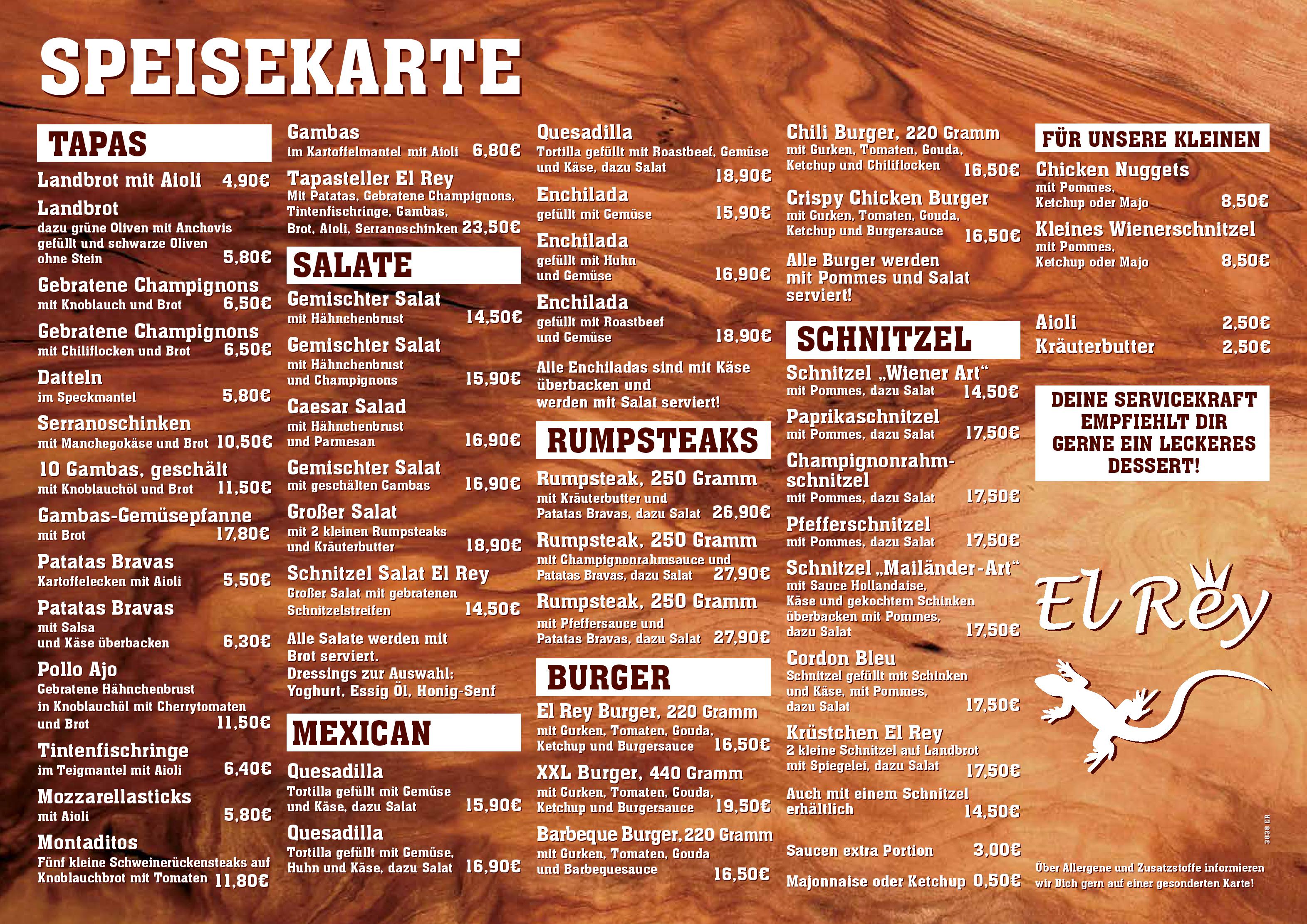 Speisekarte El Rey in Remscheid, Seite 1