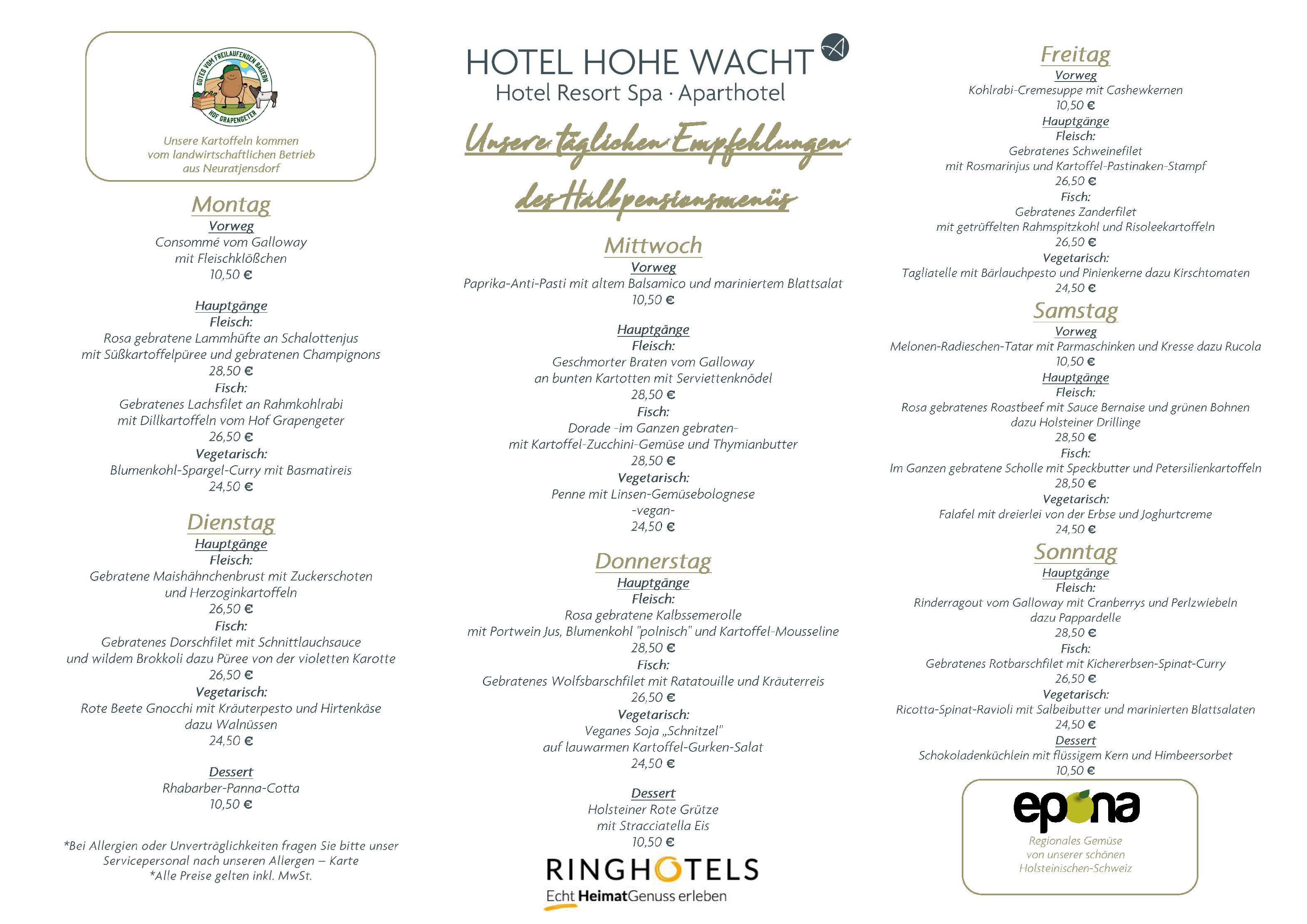 Speisekarte Ringhotel Resort und Spa 'Hohe Wacht - Park- Restaurant' in Hohwacht, Seite 2