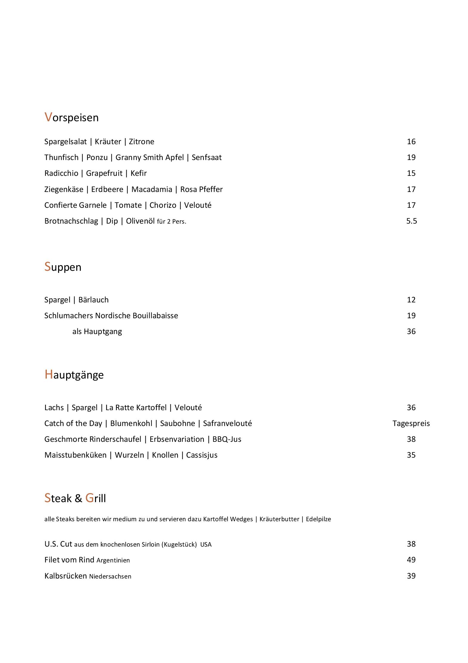 Speisekarte Restaurant Schlumachers in Lübeck, Seite 3