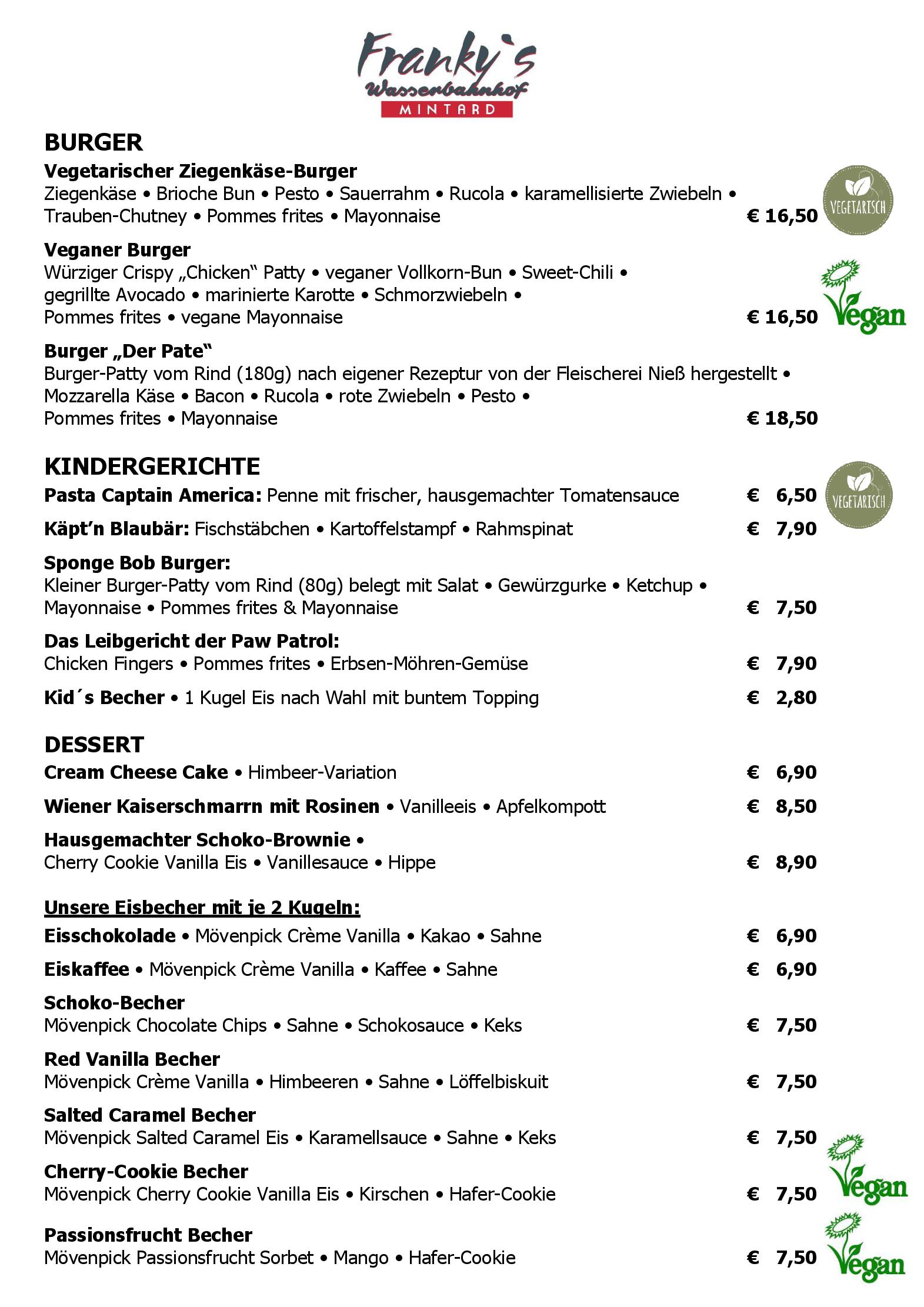 Speisekarte Franky´s Wasserbahnhof Mintard in Mülheim an der Ruhr, Seite 3