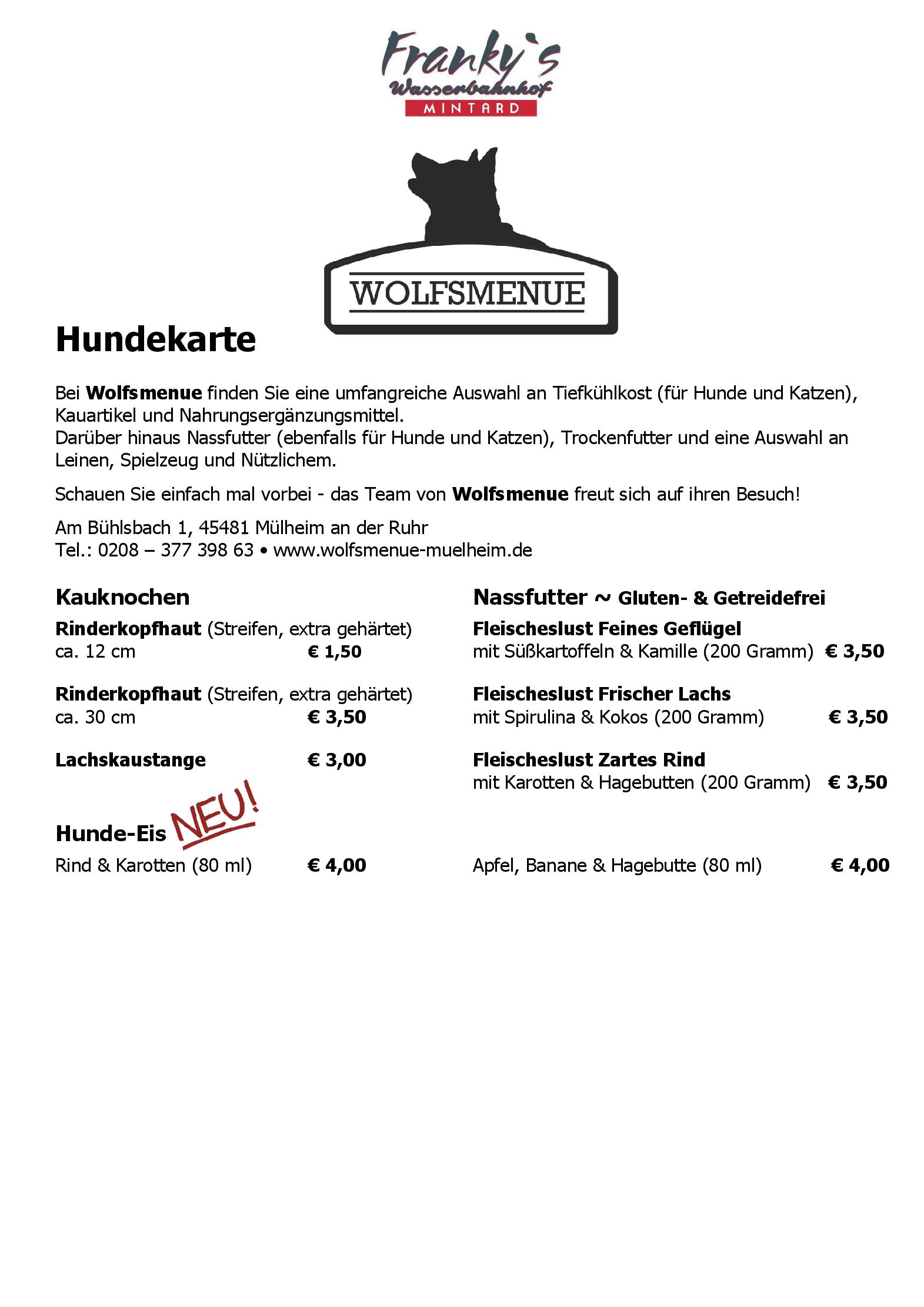 Speisekarte Franky´s Wasserbahnhof Mintard in Mülheim an der Ruhr, Seite 4