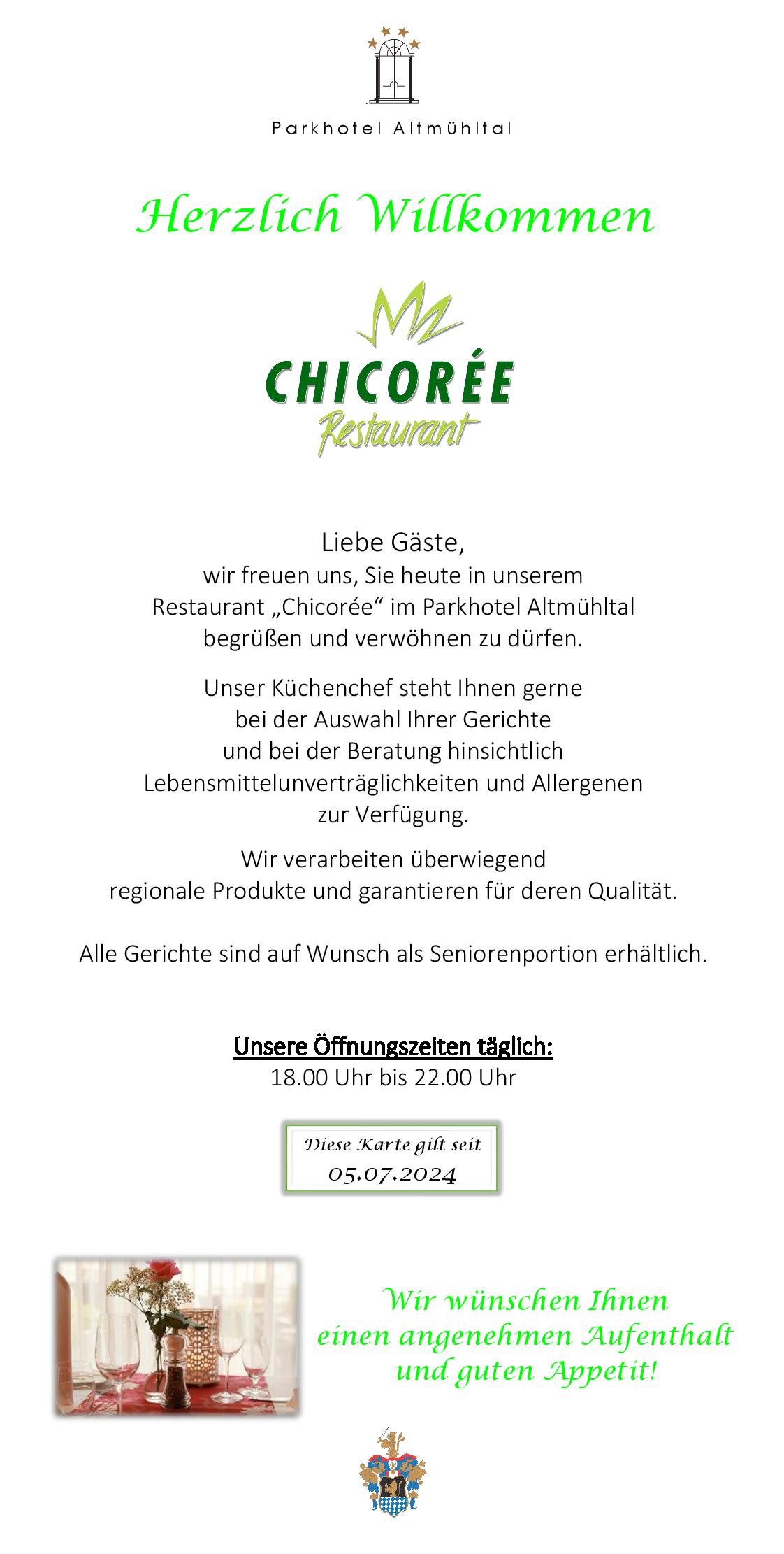 Speisekarte Parkhotel Altmühltal- Chicorée in Gunzenhausen, Seite 1