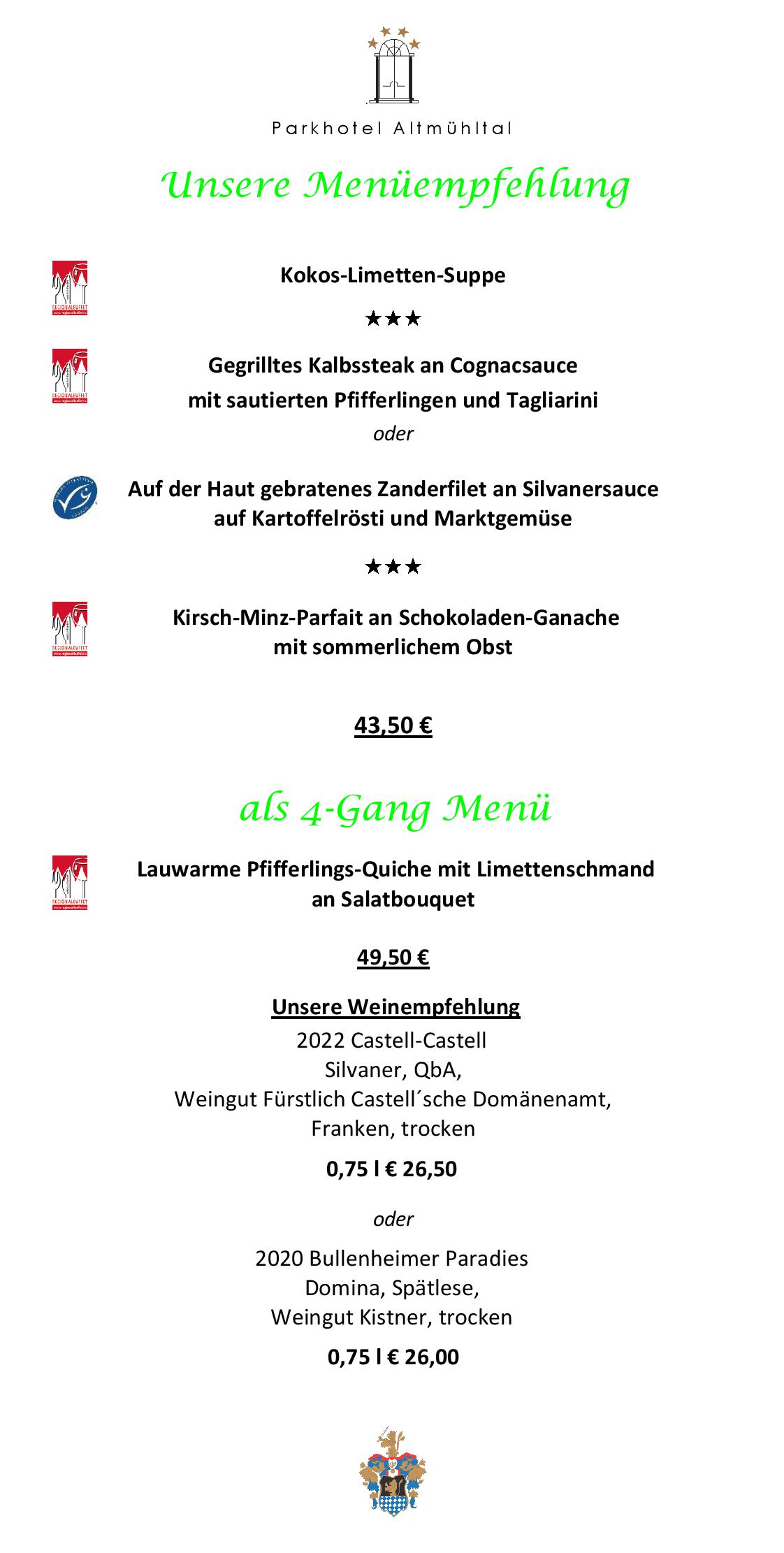 Speisekarte Parkhotel Altmühltal- Chicorée in Gunzenhausen, Seite 2