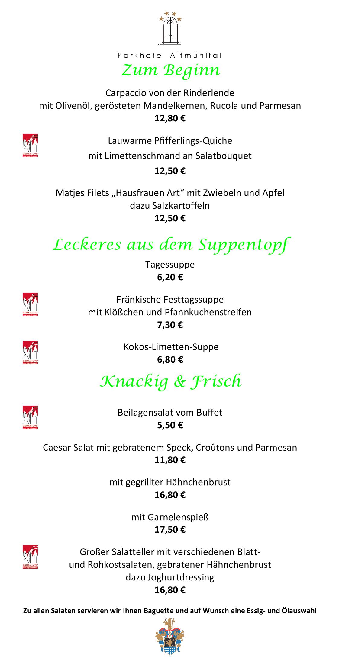Speisekarte Parkhotel Altmühltal- Chicorée in Gunzenhausen, Seite 3