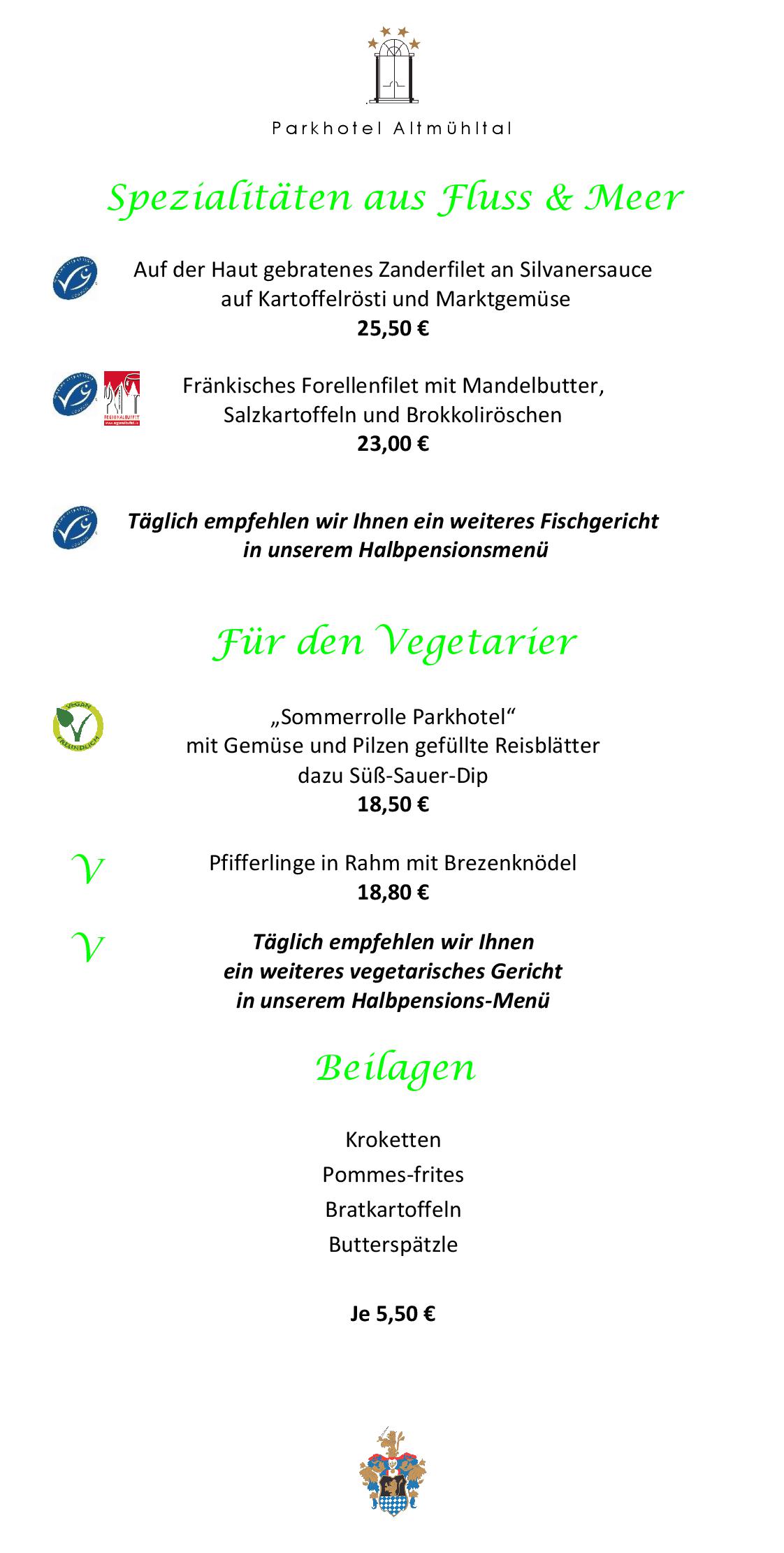 Speisekarte Parkhotel Altmühltal- Chicorée in Gunzenhausen, Seite 5