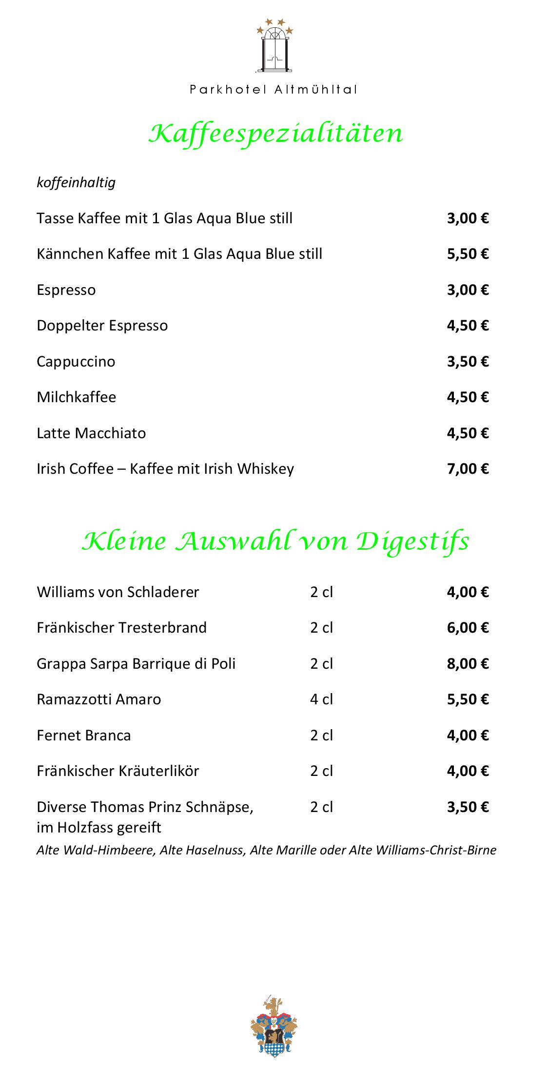 Speisekarte Parkhotel Altmühltal- Chicorée in Gunzenhausen, Seite 7