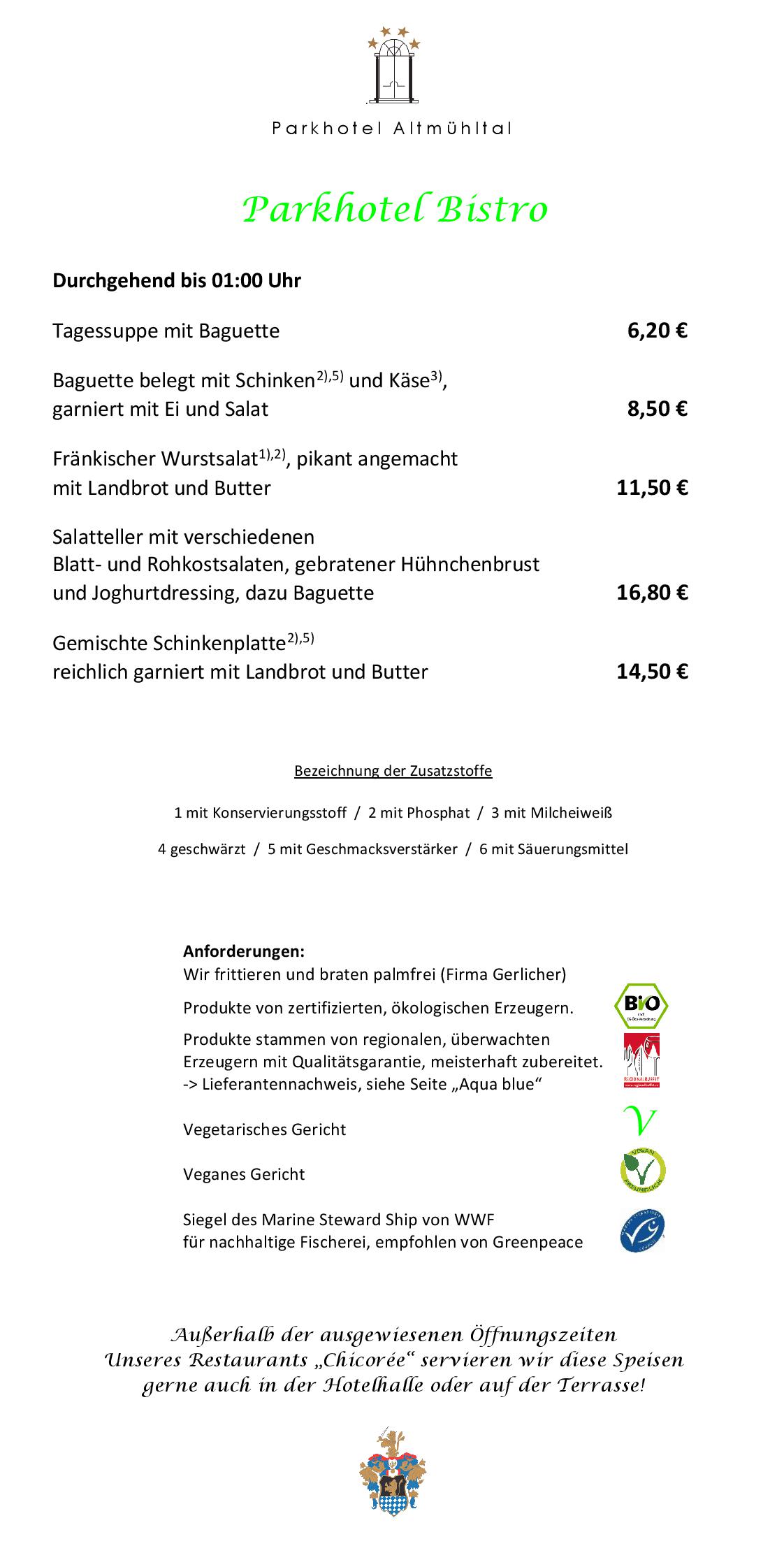 Speisekarte Parkhotel Altmühltal- Chicorée in Gunzenhausen, Seite 8