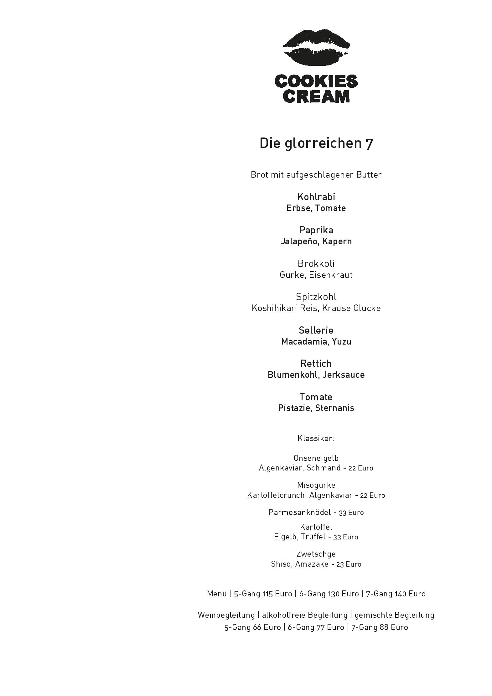 Speisekarte Cookies Cream in Berlin, Seite 1