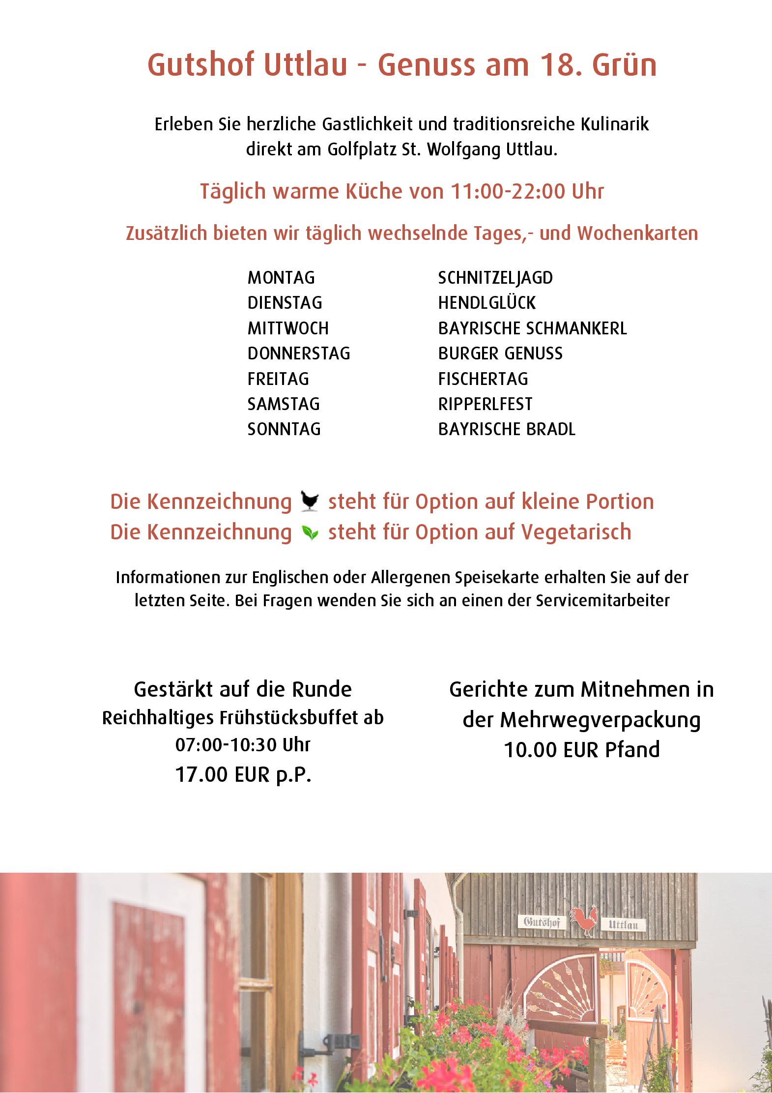 Speisekarte Gutshof Uttlau in Haarbach, Seite 1
