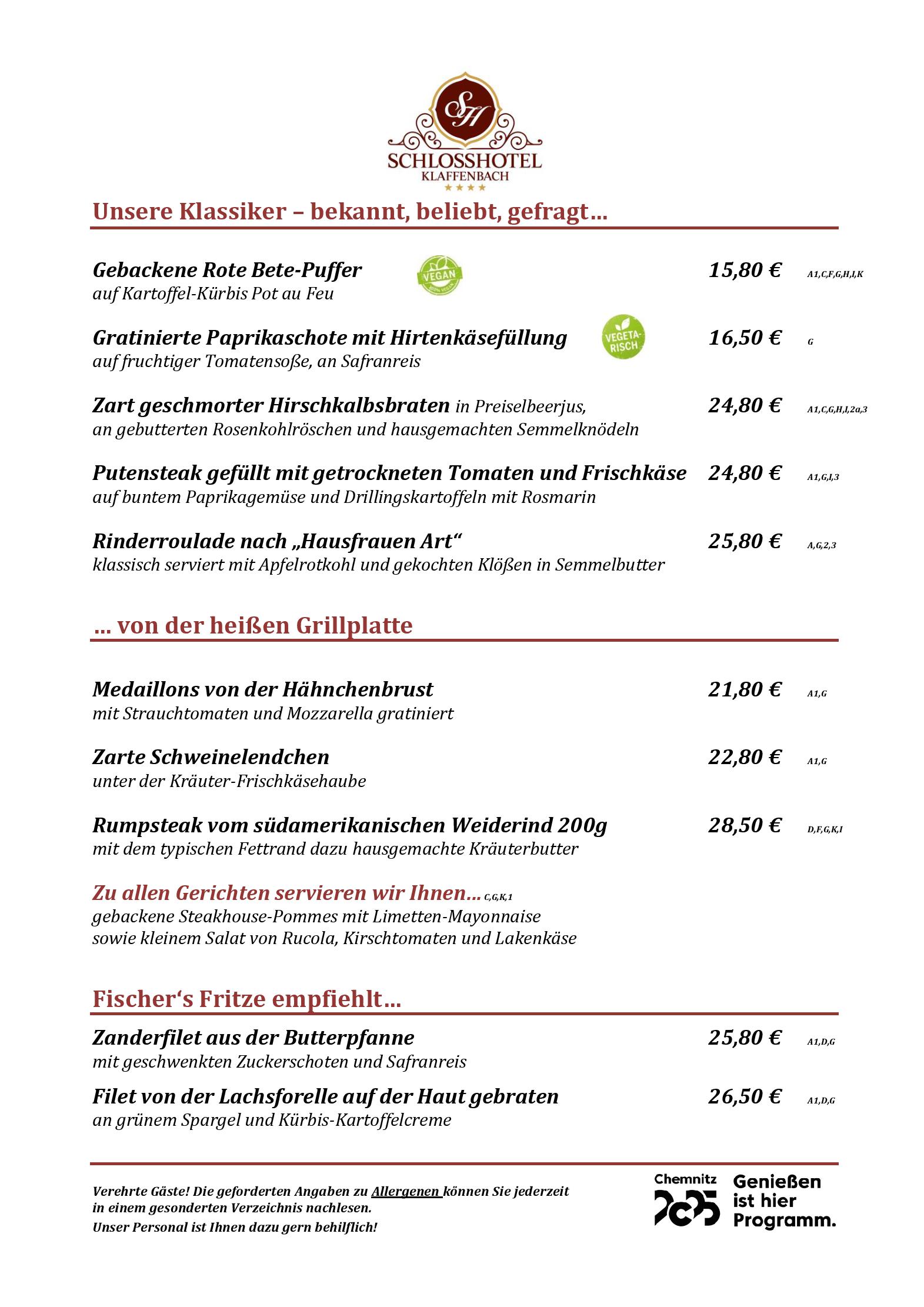 Speisekarte Gewölberestaurant in Chemnitz, Seite 2