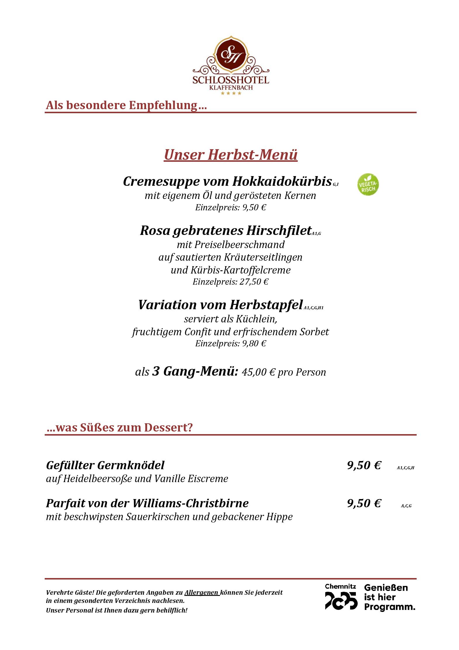 Speisekarte Gewölberestaurant in Chemnitz, Seite 3