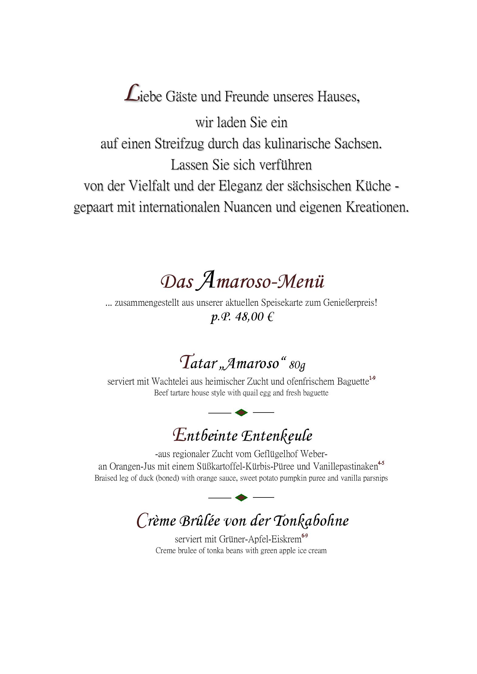 Speisekarte Genießerrestaurant Amaroso in Leipzig, Seite 2