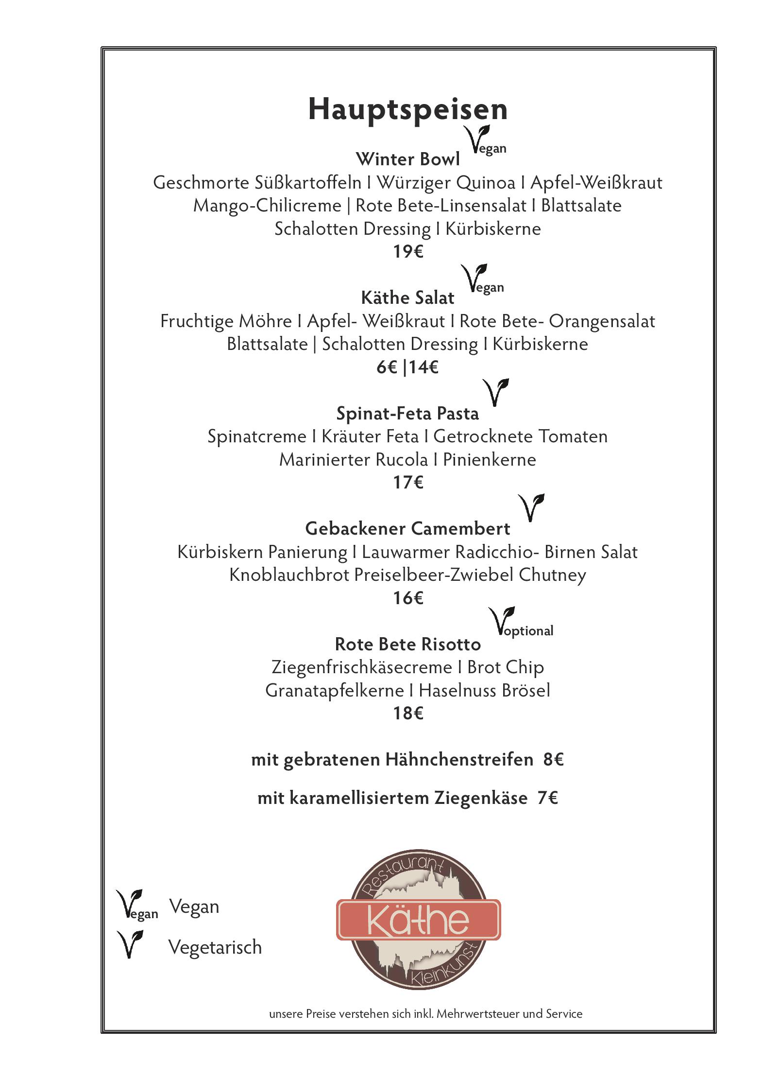Speisekarte Restaurant Käthe in Rostock, Seite 3