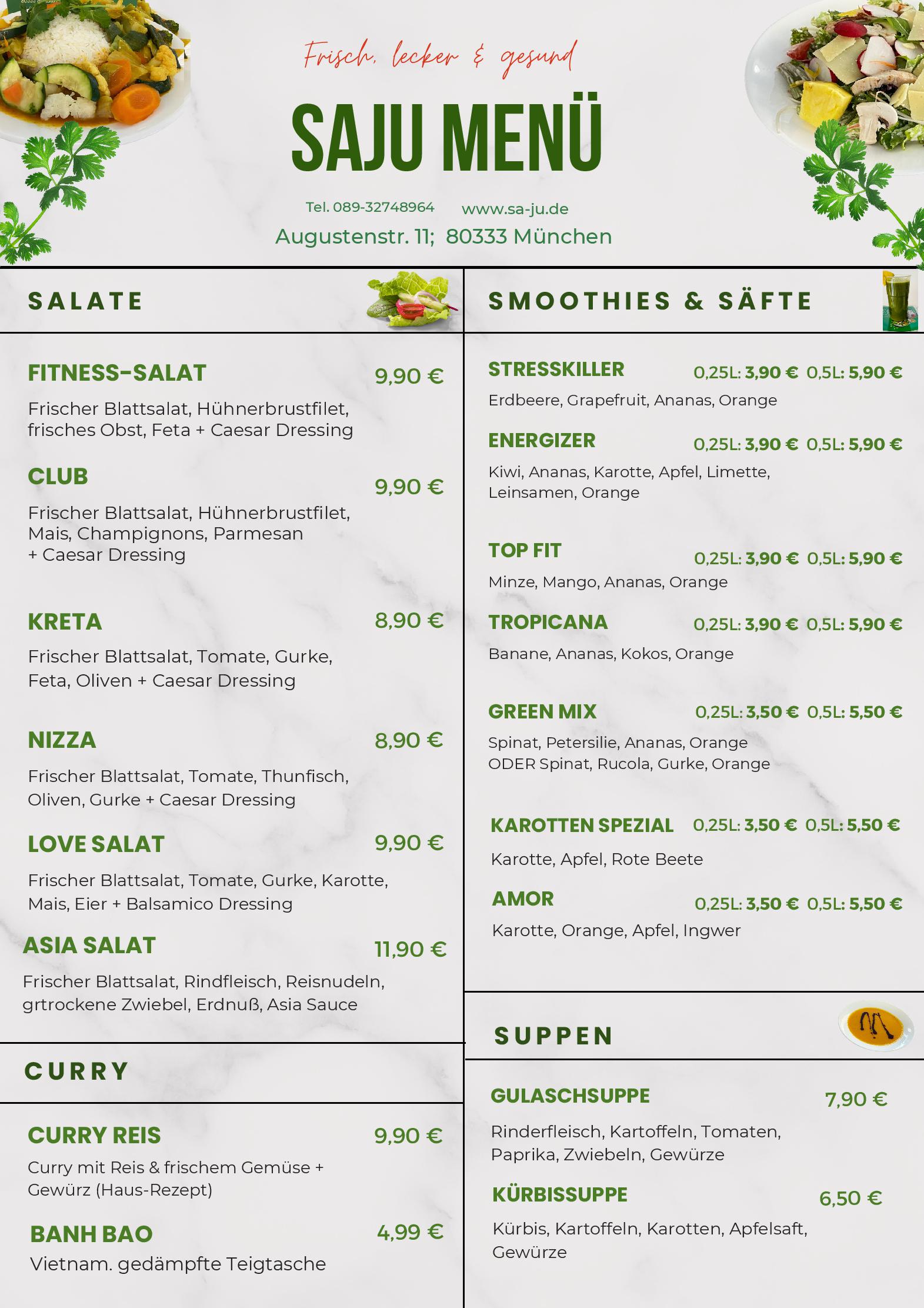 Speisekarte SAJU Salad & Juice in München, Seite 1