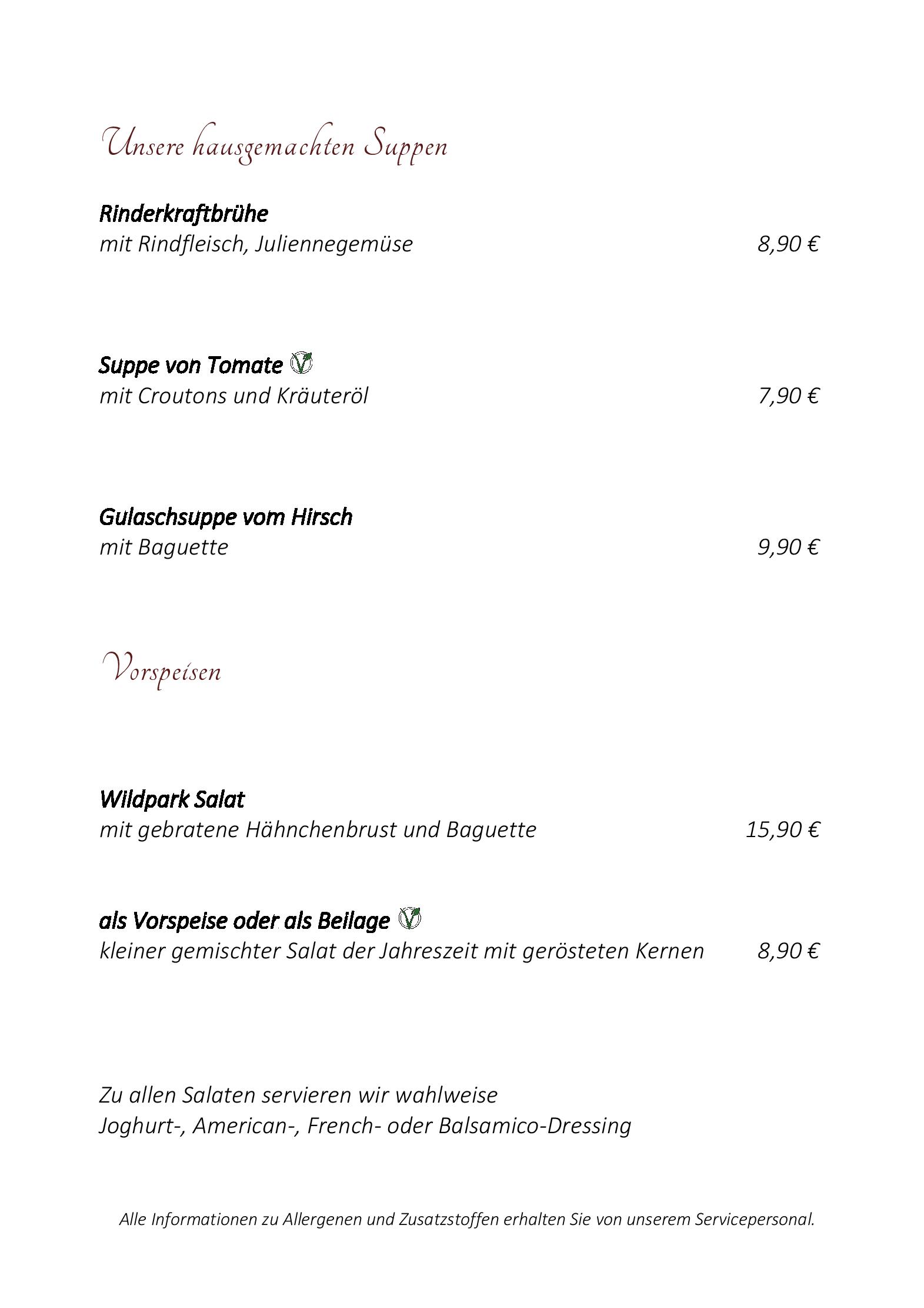 Speisekarte Wildpark-Restaurant Schwarze Berge in Rosengarten, Seite 13