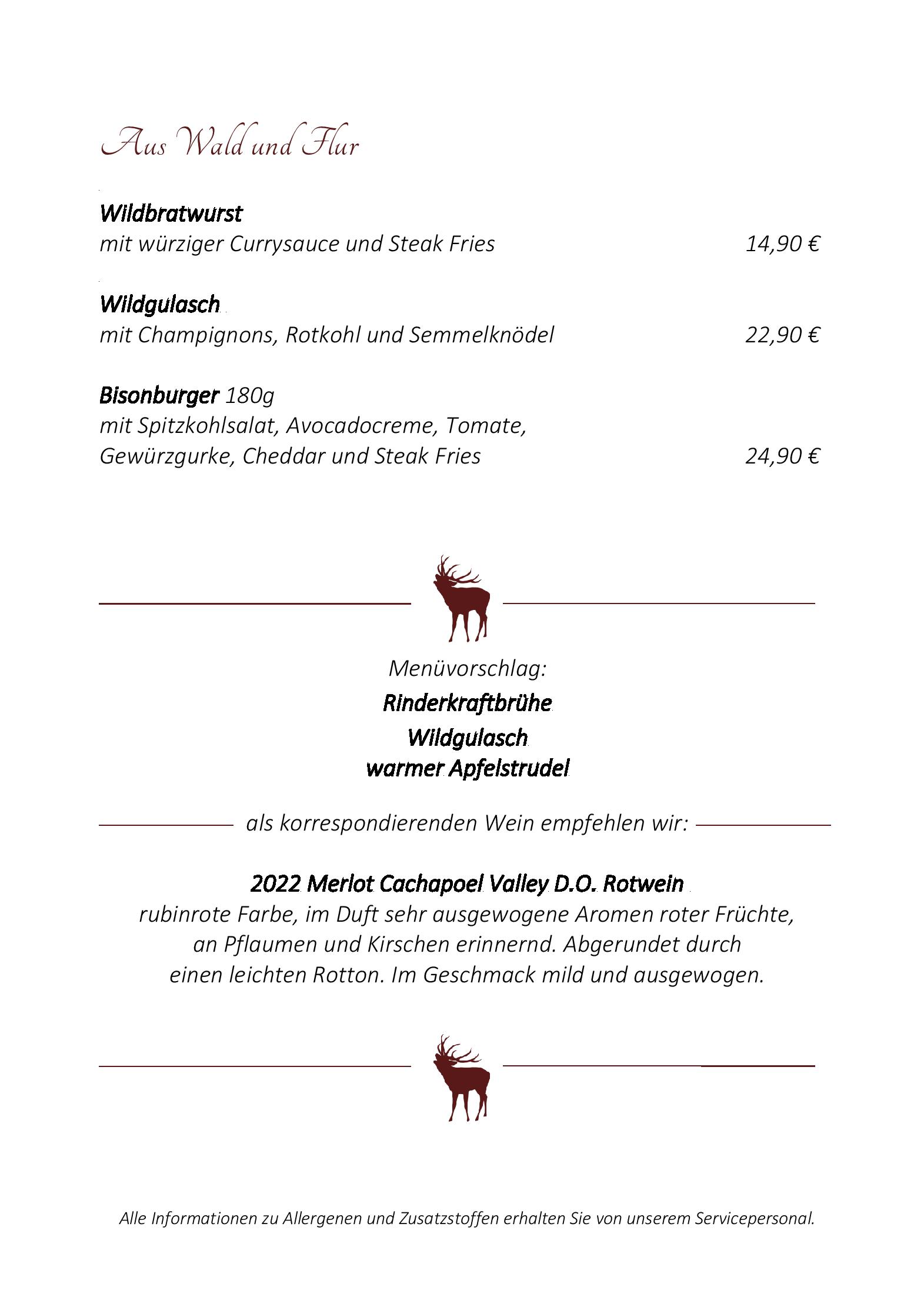 Speisekarte Wildpark-Restaurant Schwarze Berge in Rosengarten, Seite 15