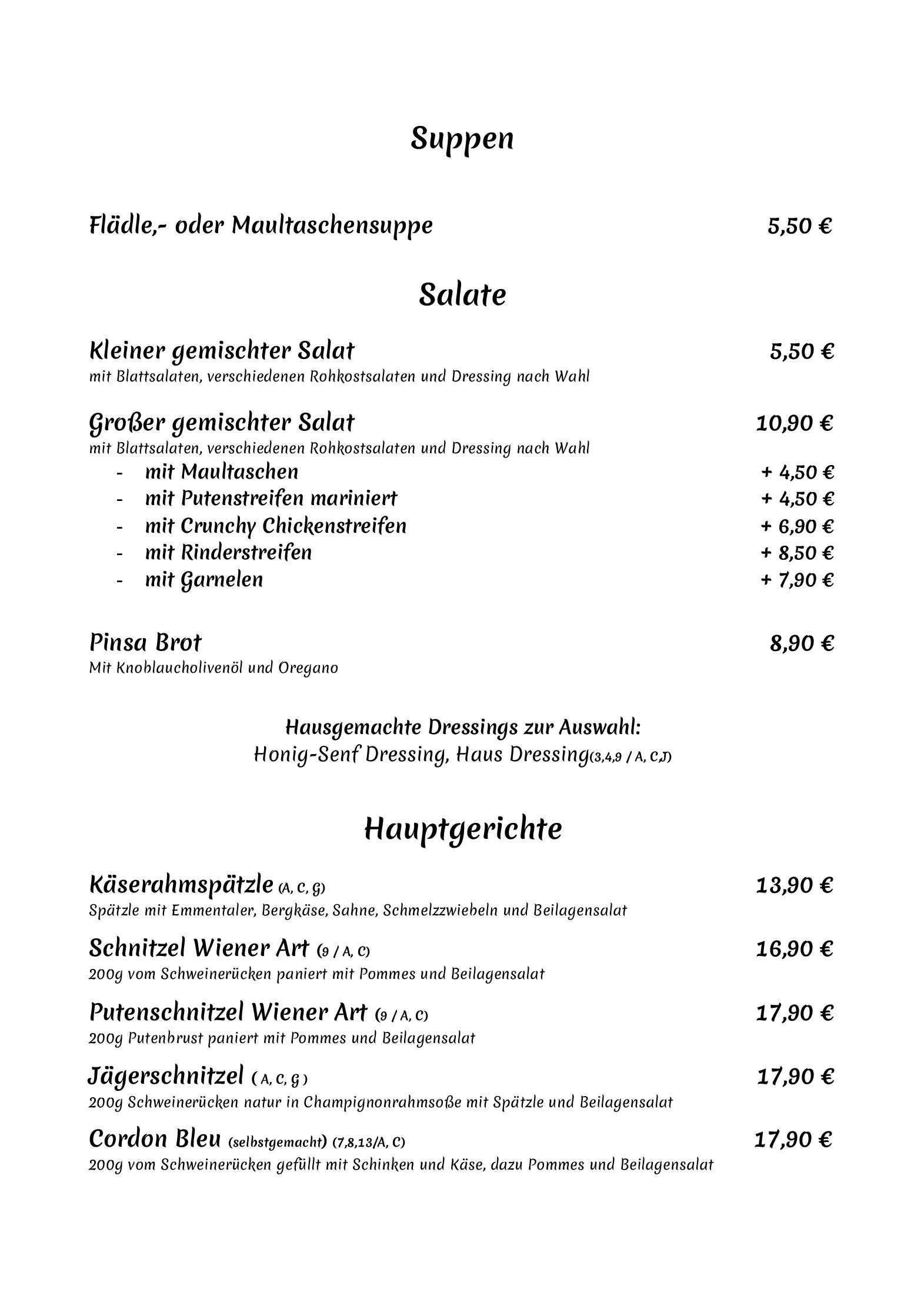 Speisekarte Zum Bierkönig in Althengstett, Seite 1