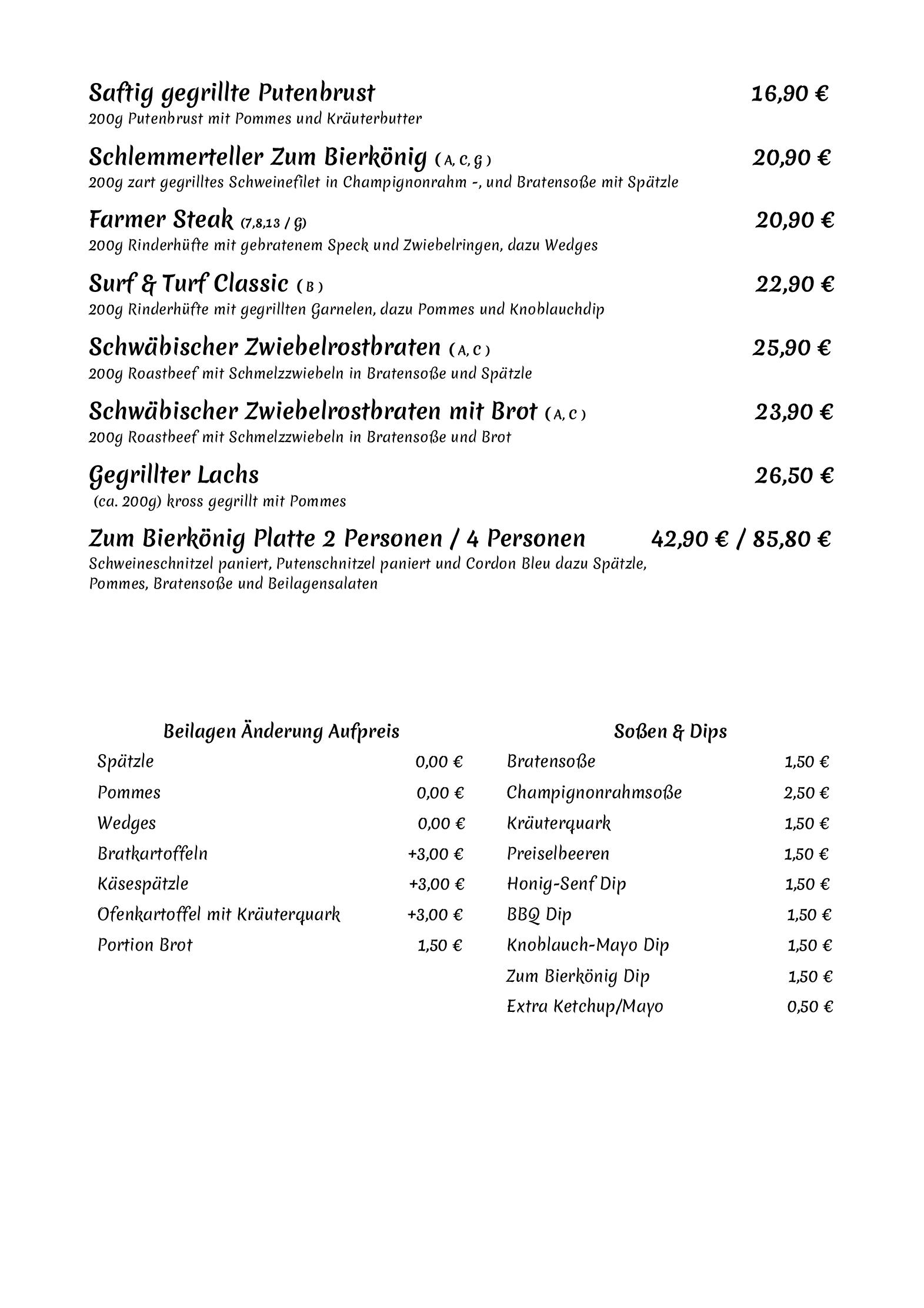 Speisekarte Zum Bierkönig in Althengstett, Seite 2