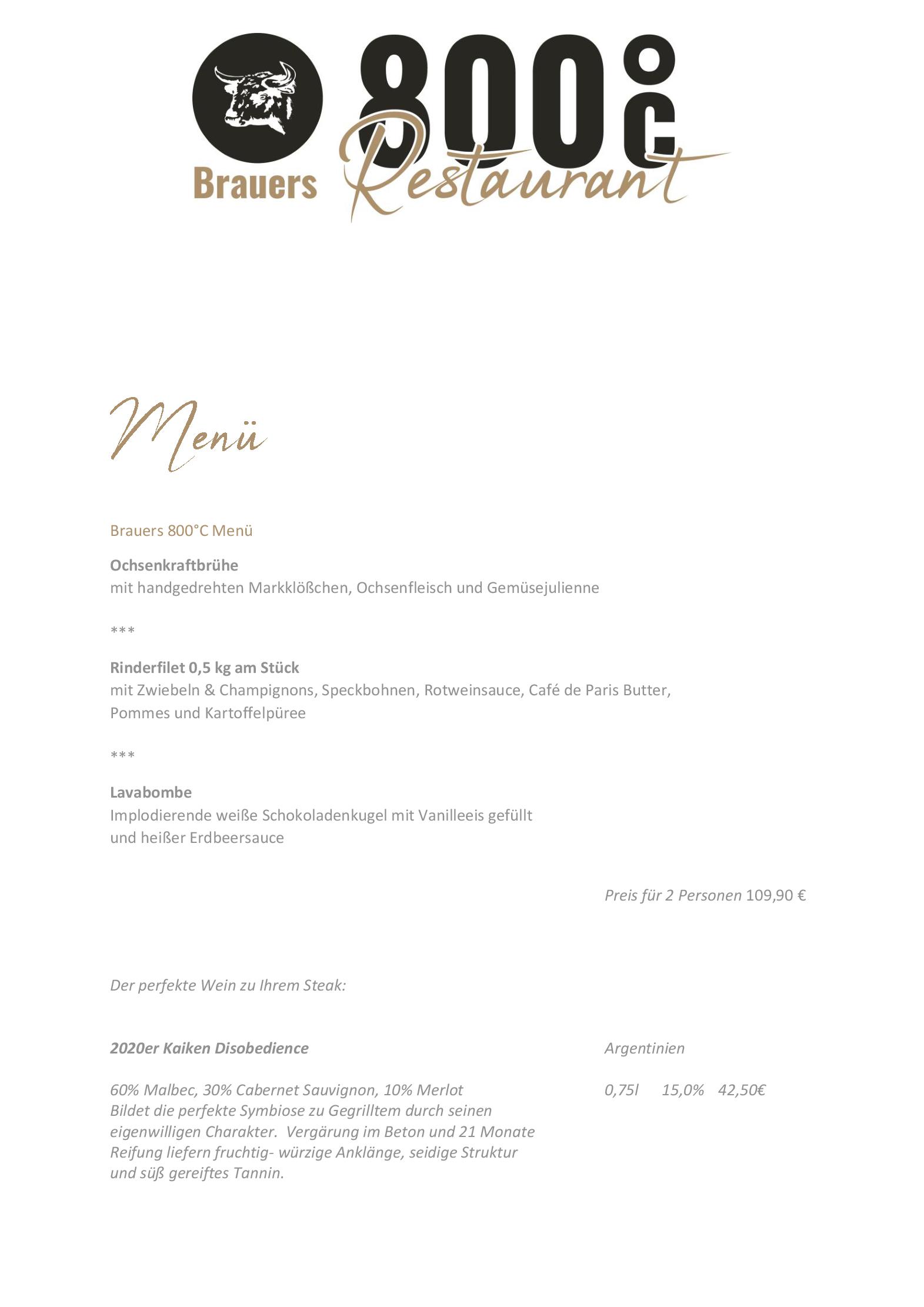 Speisekarte Brauer´s 800°C Restaurant - Steakhaus in Daun, Seite 5