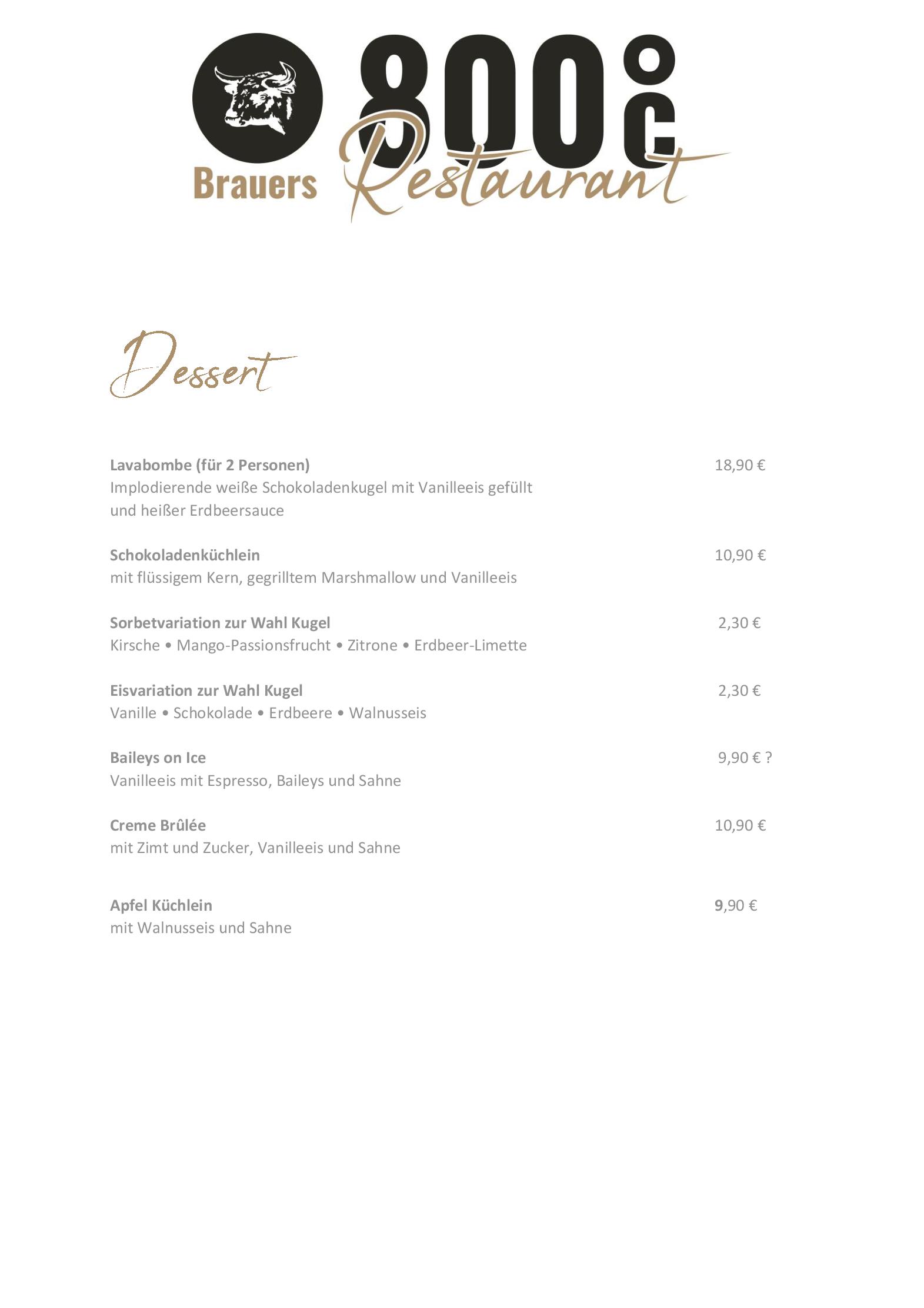 Speisekarte Brauer´s 800°C Restaurant - Steakhaus in Daun, Seite 8
