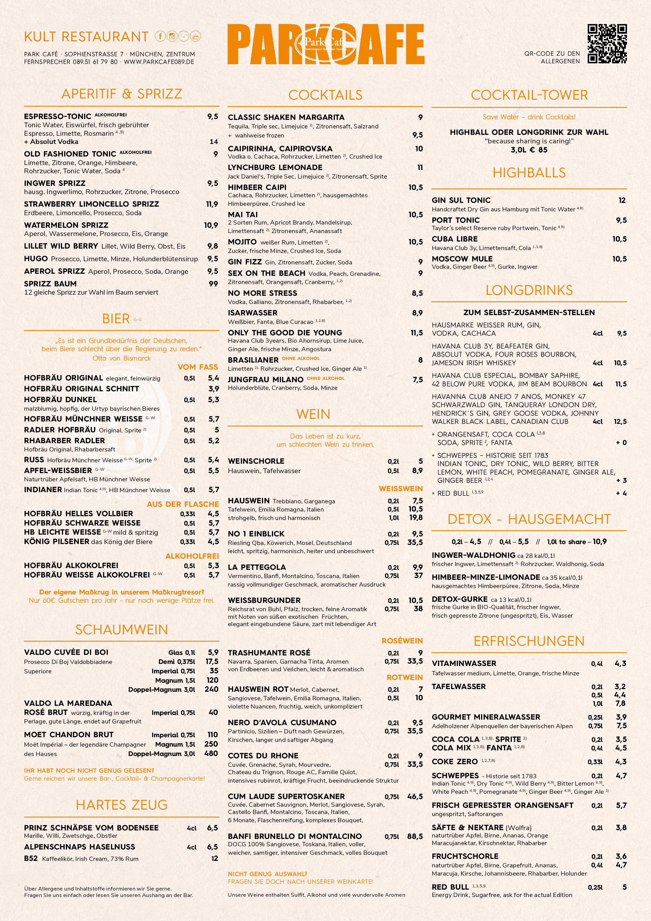 Speisekarte Park Cafe in München, Seite 2