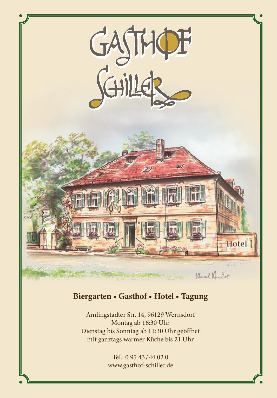 Speisekarte Gasthof SCHILLER bei Bamberg in Strullendorf, Seite 1