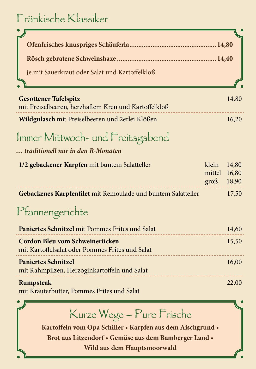 Speisekarte Gasthof SCHILLER bei Bamberg in Strullendorf, Seite 3
