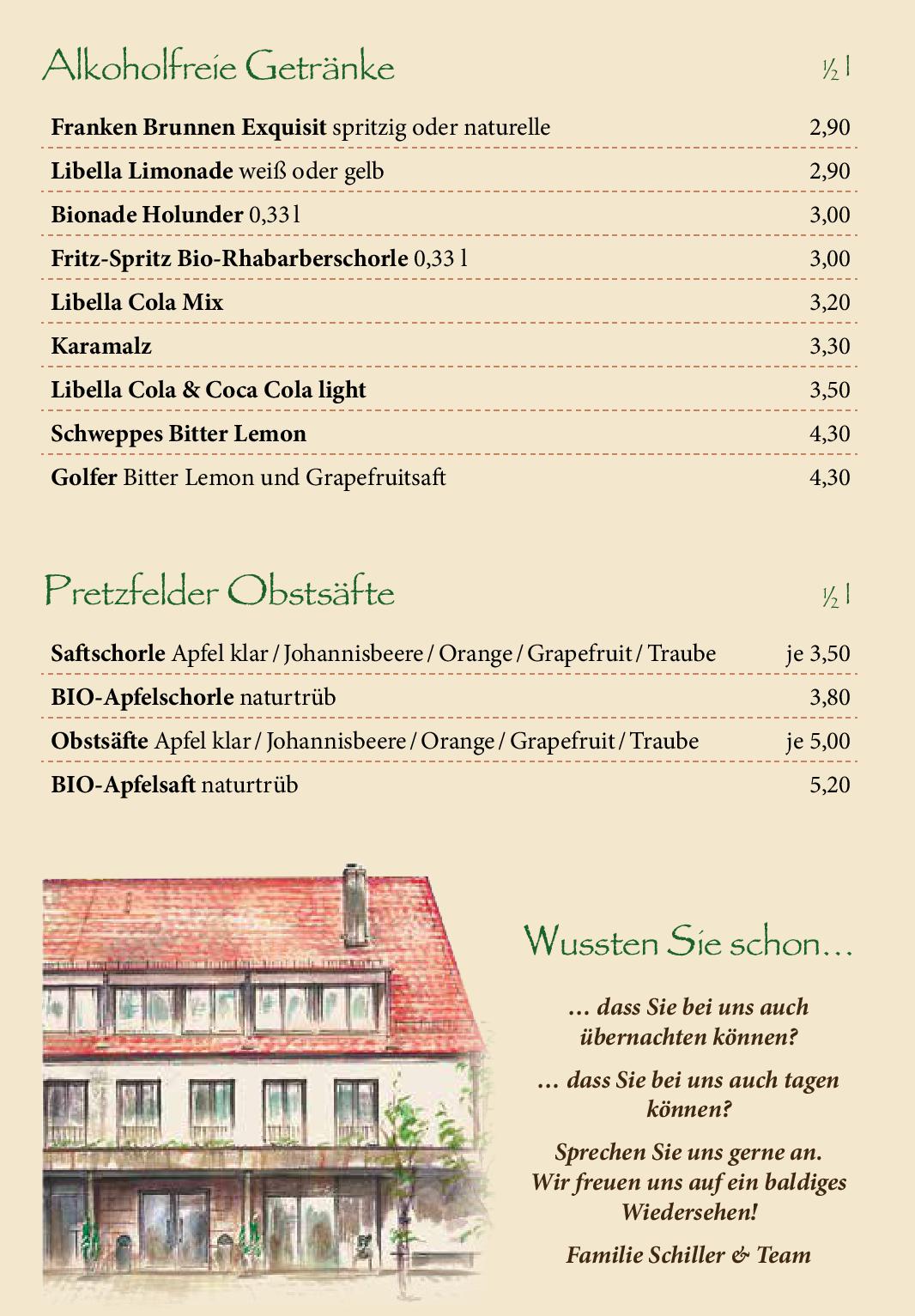 Speisekarte Gasthof SCHILLER bei Bamberg in Strullendorf, Seite 8