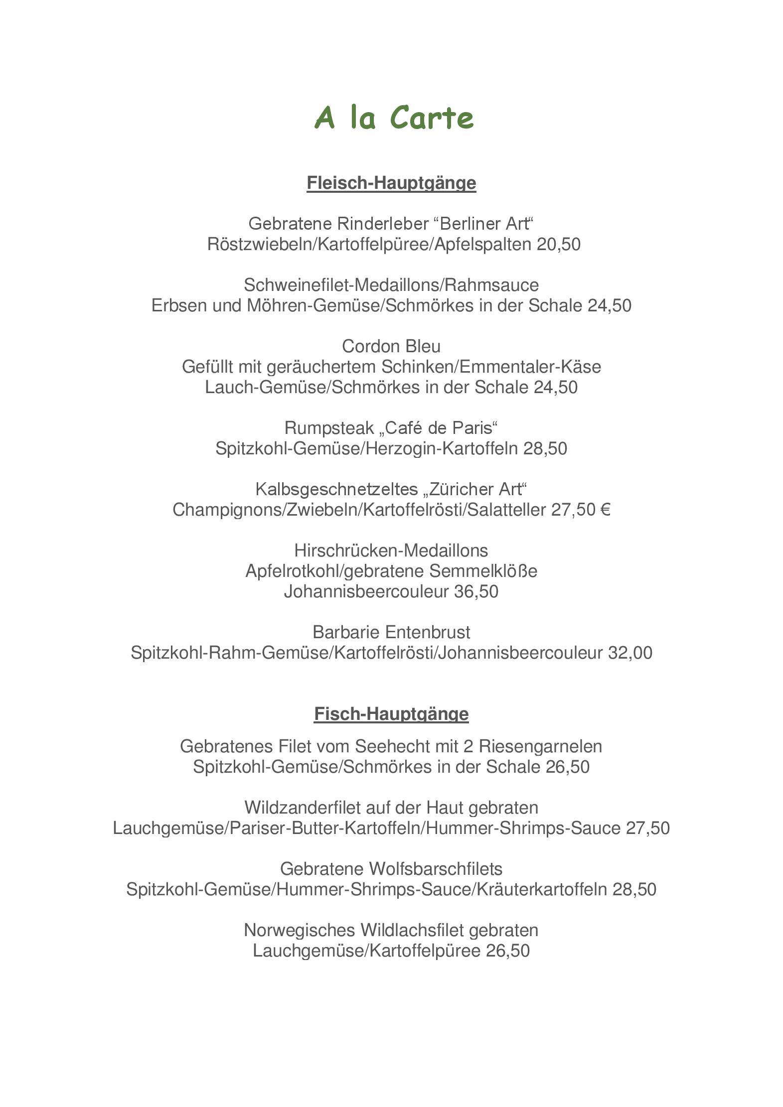 Speisekarte Lippeschlösschen in Wesel, Seite 2