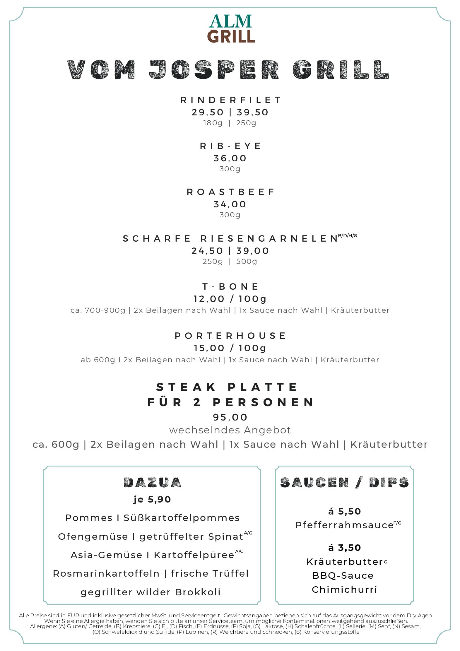 Speisekarte Restaurant Almgrill im Hotel Erb in Poing, Seite 2