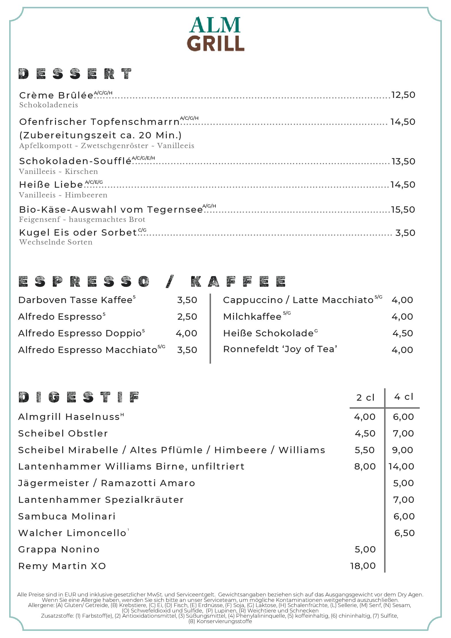 Speisekarte Restaurant Almgrill im Hotel Erb in Poing, Seite 3