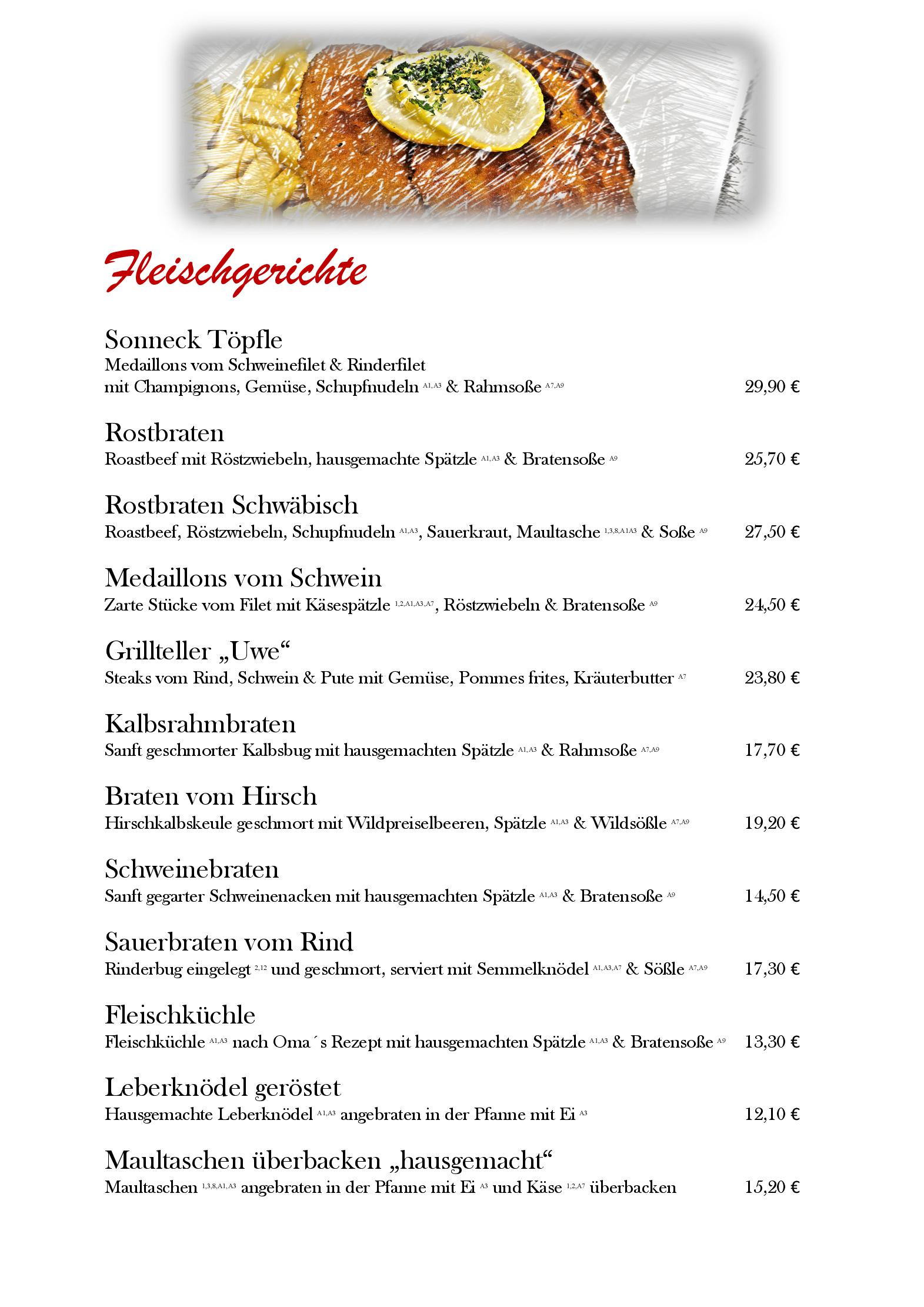 Speisekarte Hotel - Restaurant Sonneck in Schwaebisch Hall, Seite 33
