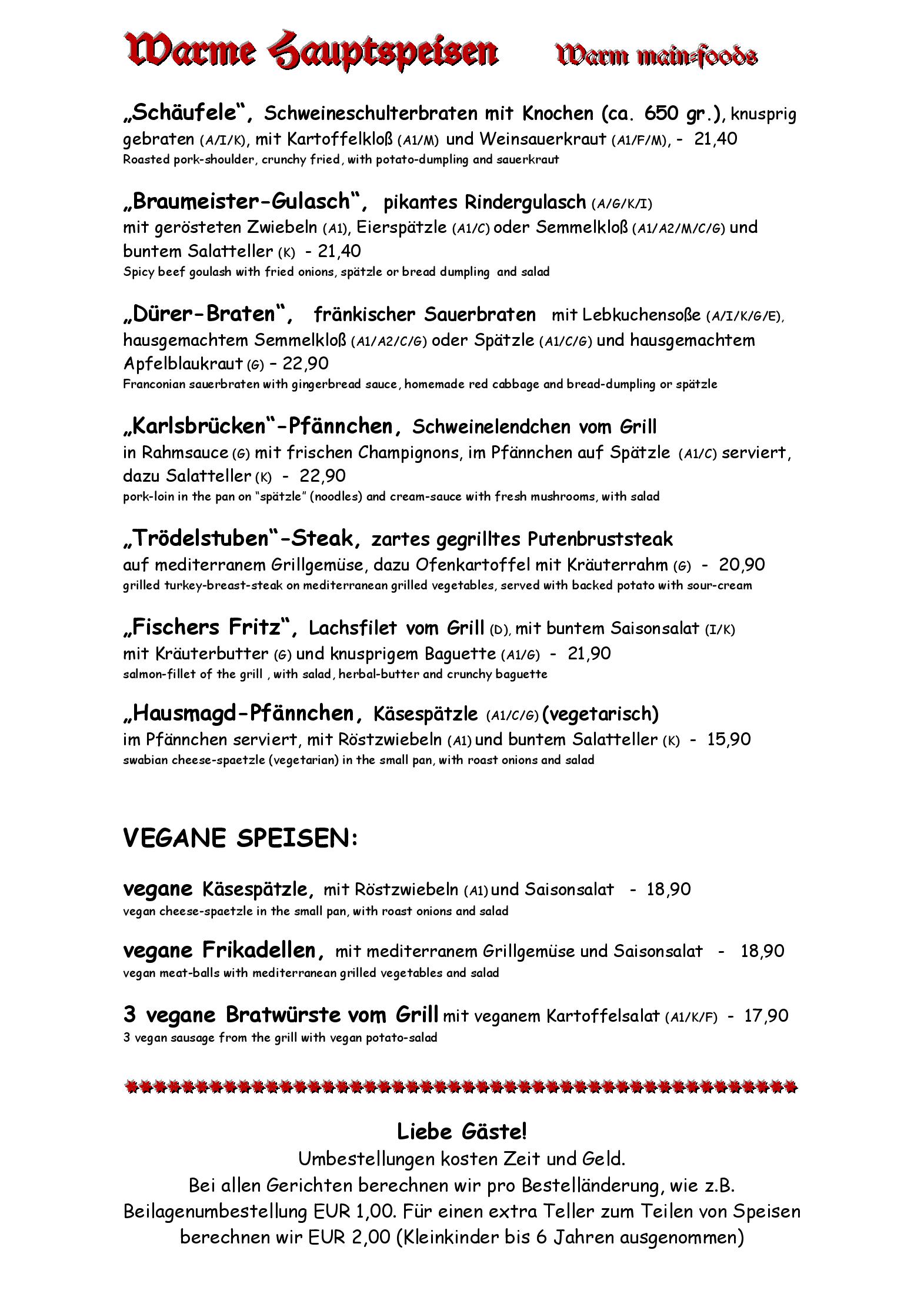 Speisekarte Restaurant Trödelstuben in Nürnberg, Seite 8