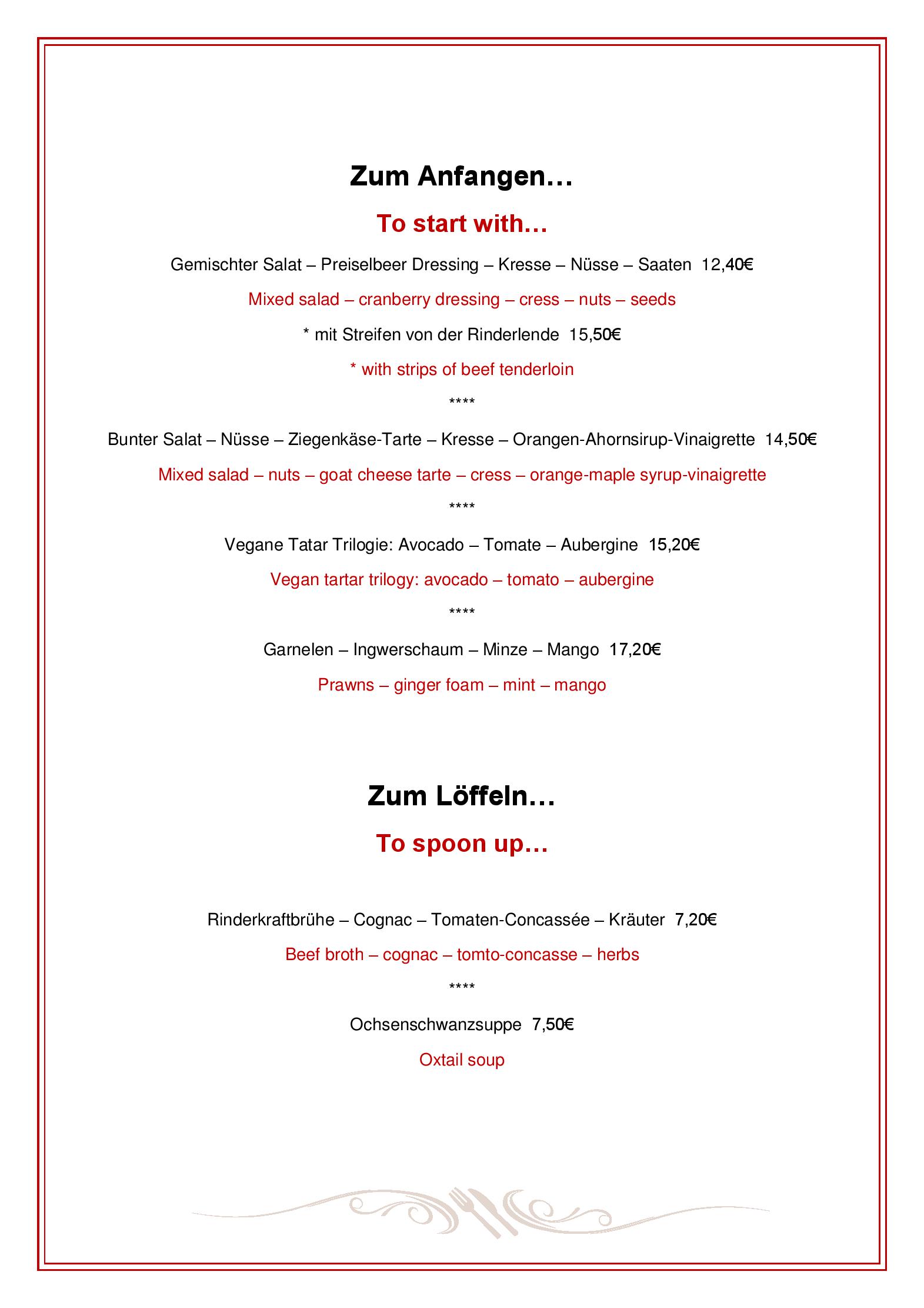Speisekarte Aktiv Hotel Böld & Restaurant Uhrmacher in Oberammergau, Seite 1