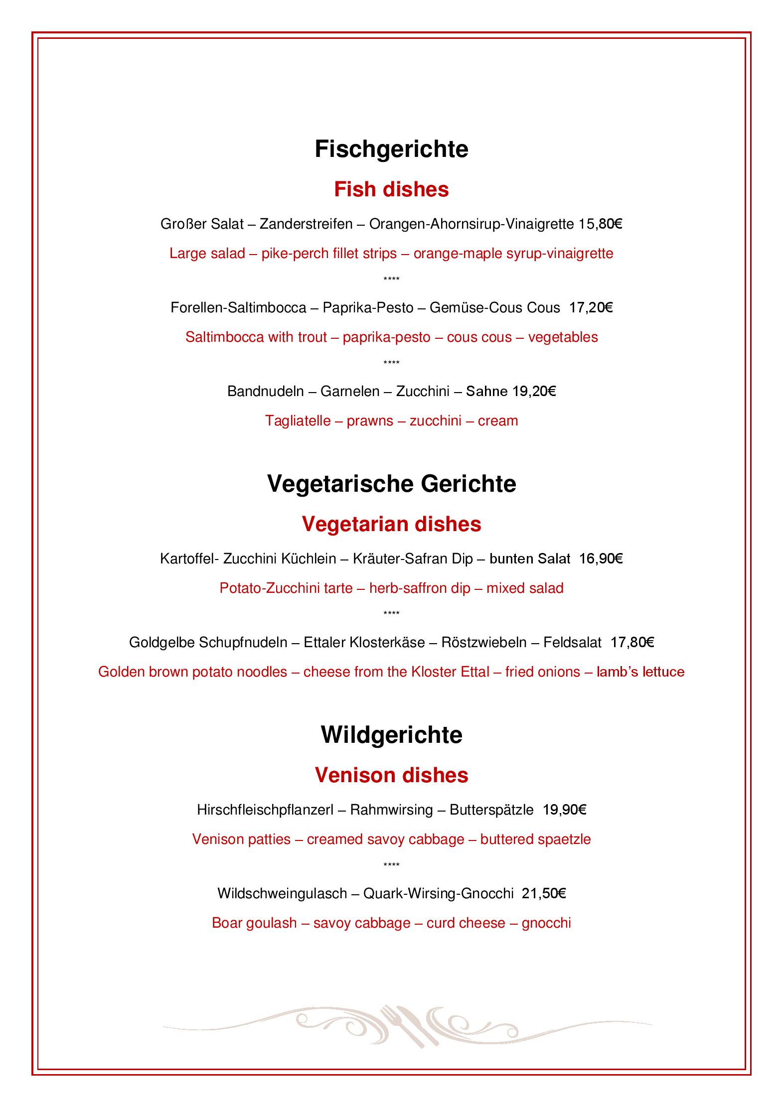Speisekarte Aktiv Hotel Böld & Restaurant Uhrmacher in Oberammergau, Seite 2