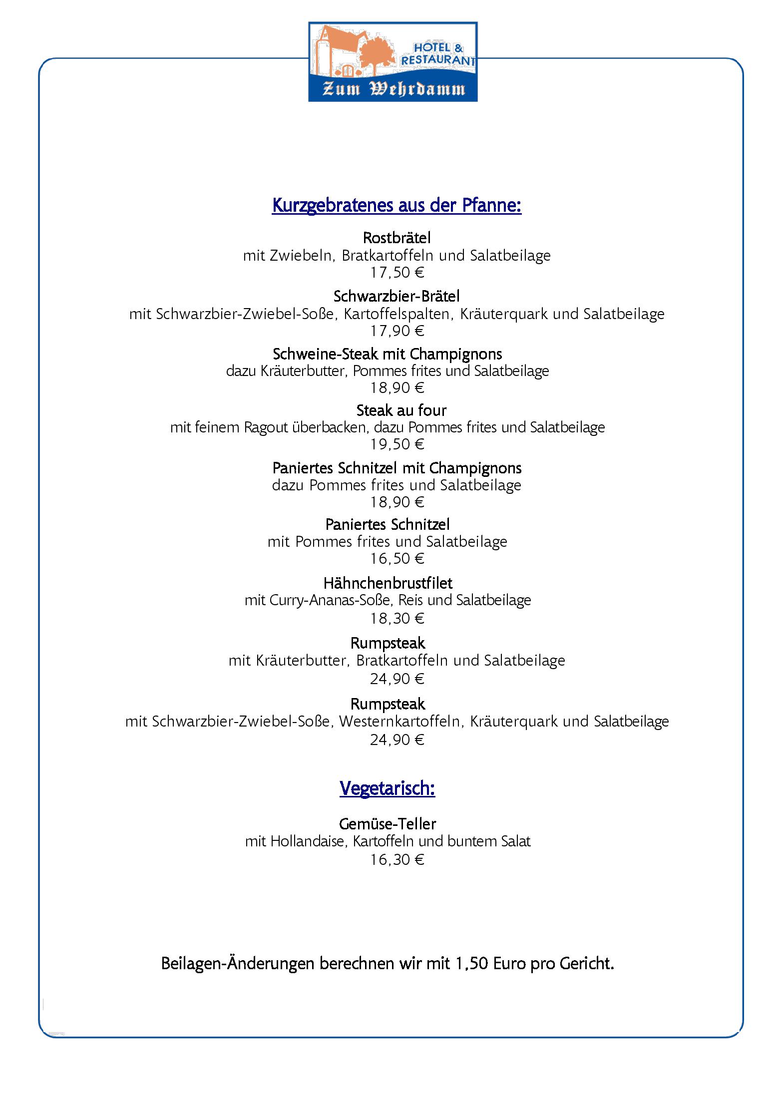 Speisekarte Zum Wehrdamm in Bad 7Kösen, Seite 2