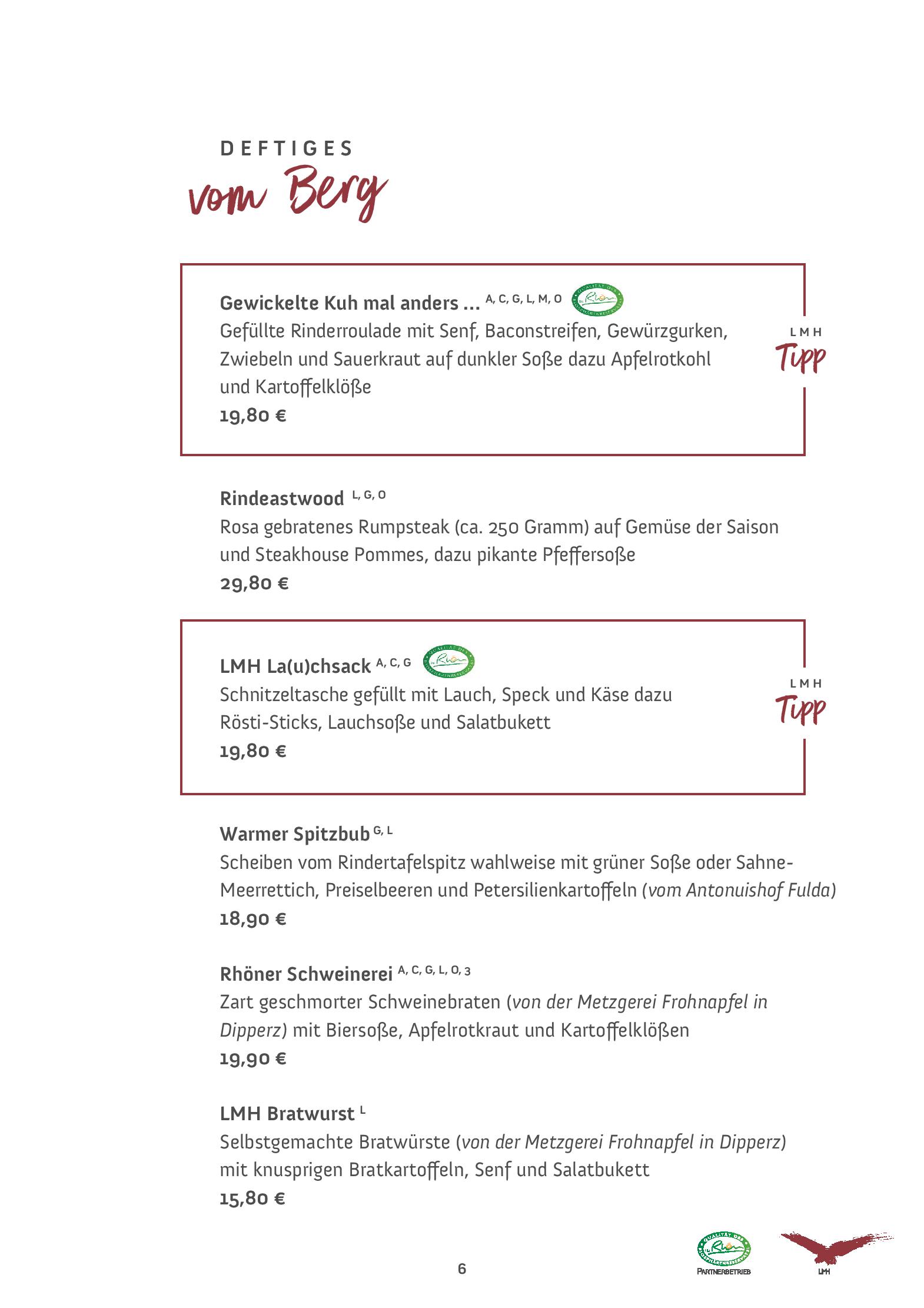 Speisekarte ****Berghotel Lothar Mai Haus in Hofbieber, Seite 10