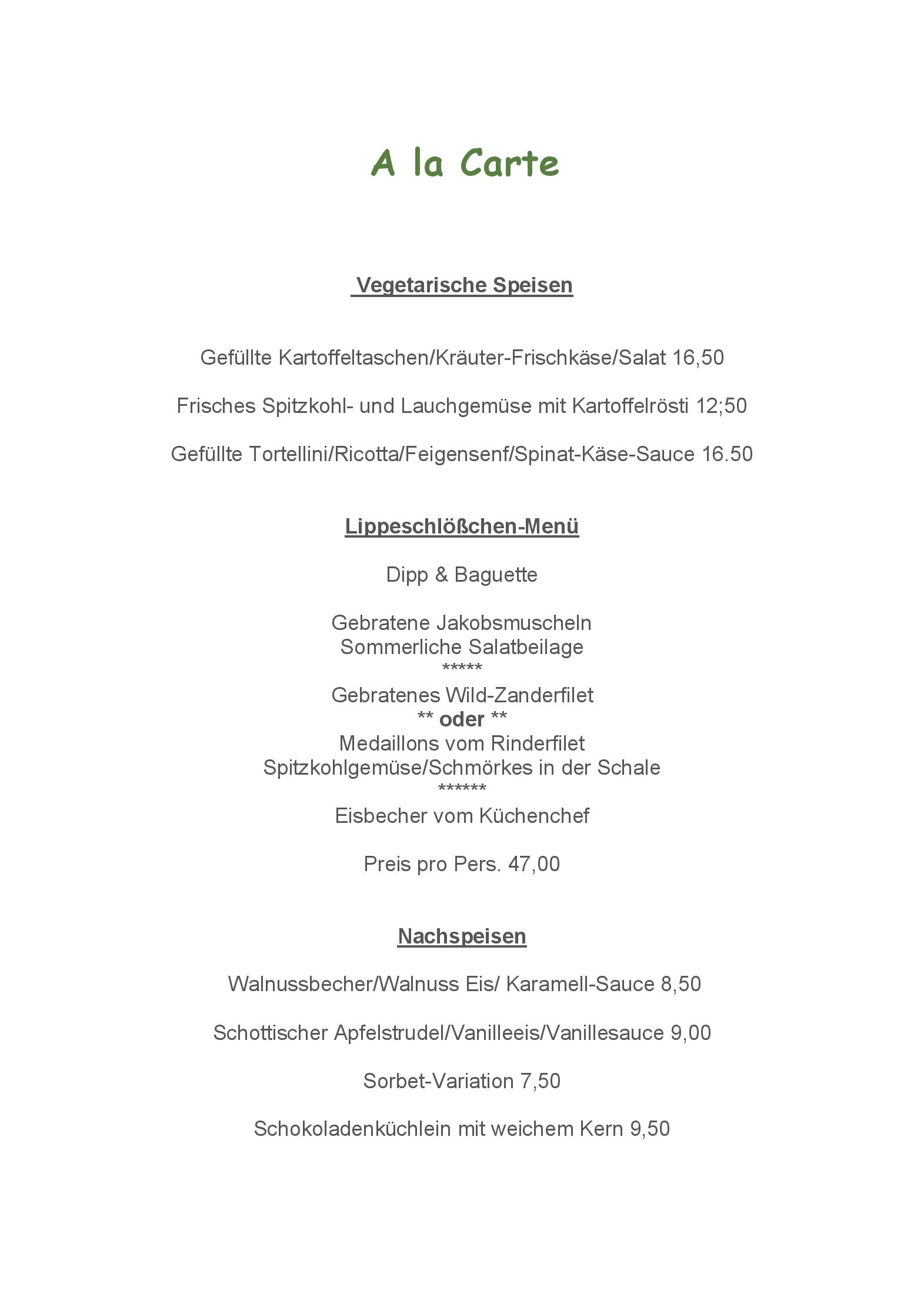 Speisekarte Lippeschlösschen in Wesel, Seite 6
