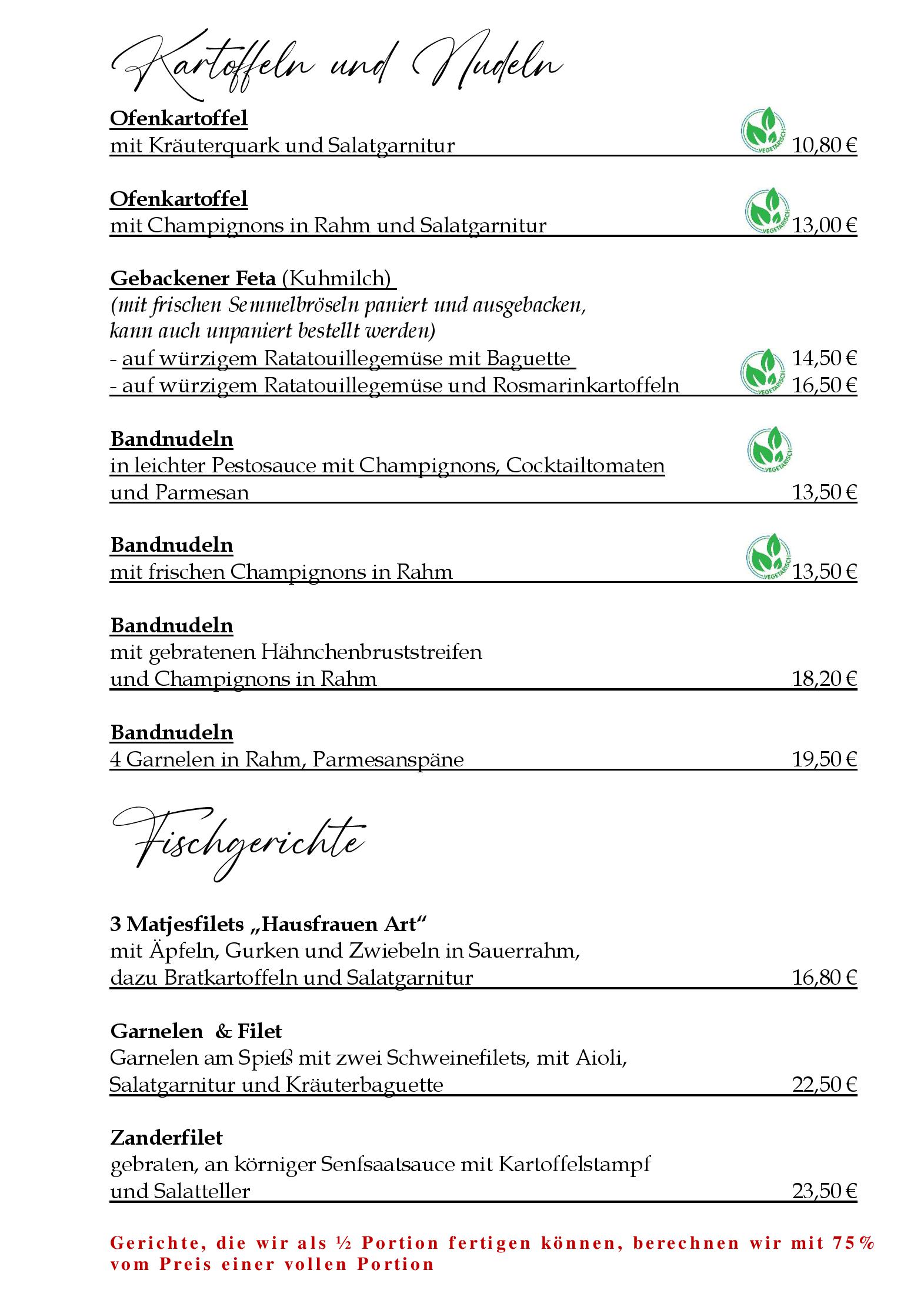 Speisekarte Wendezeller Stuben in Wendeburg, Seite 2