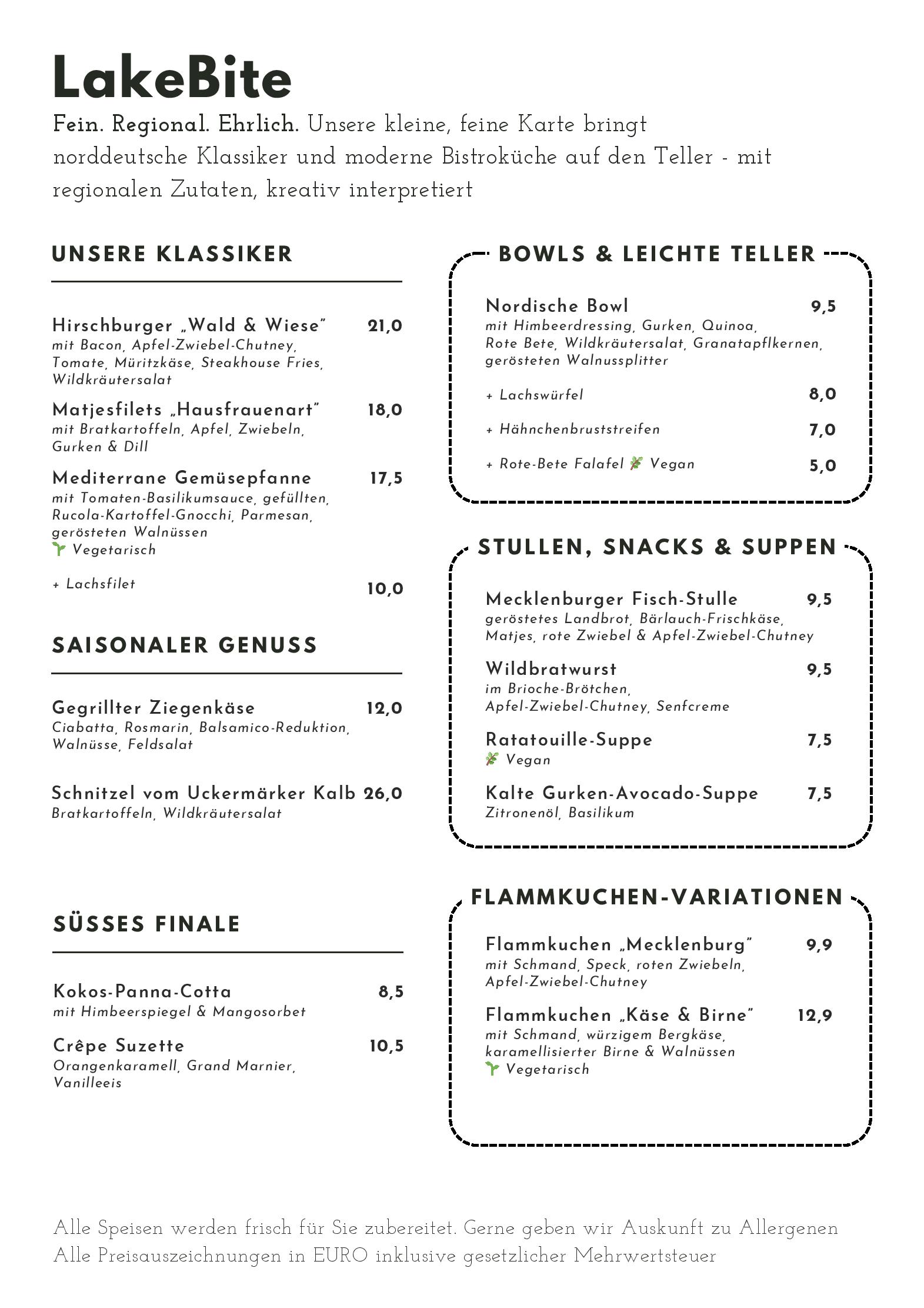 Speisekarte LakeBite in Groß Nemerow, Seite 1