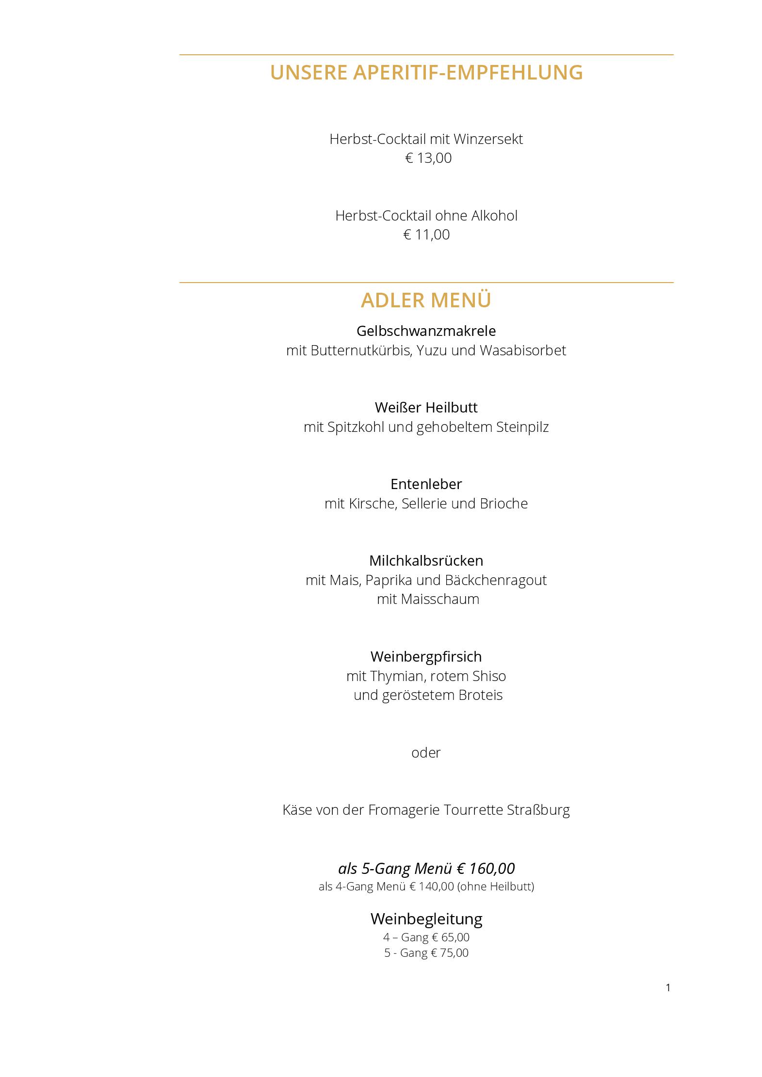 Speisekarte Hotel & Restaurant Adler in Asperg, Seite 1