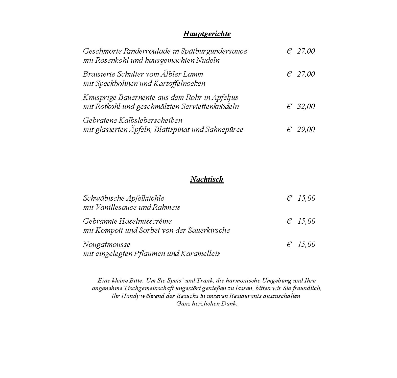 Speisekarte Dorfstuben im Hotel Bareiss Schwarzwald in Baiersbronn, Seite 5