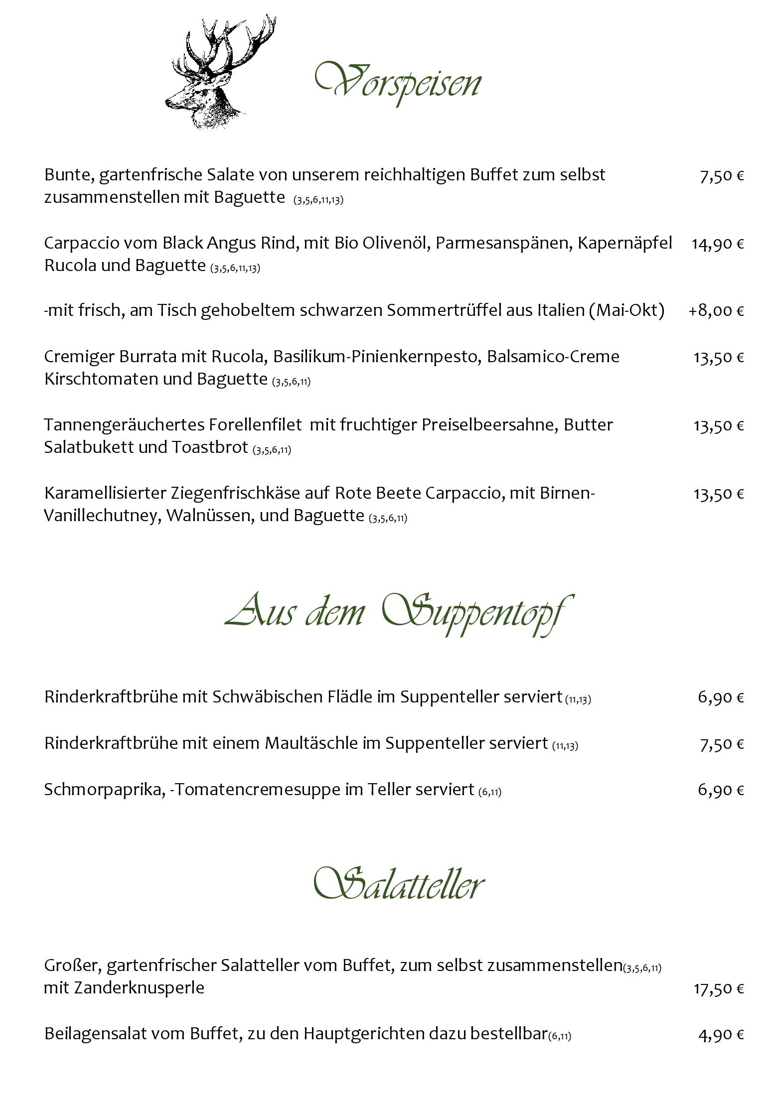 Speisekarte Hotel Hirschen in Ibach, Seite 1