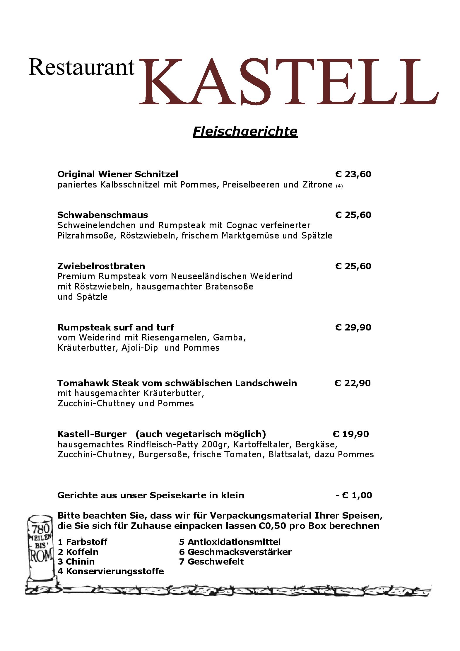 Speisekarte Restaurant Kastell in Sulz am Neckar, Seite 6