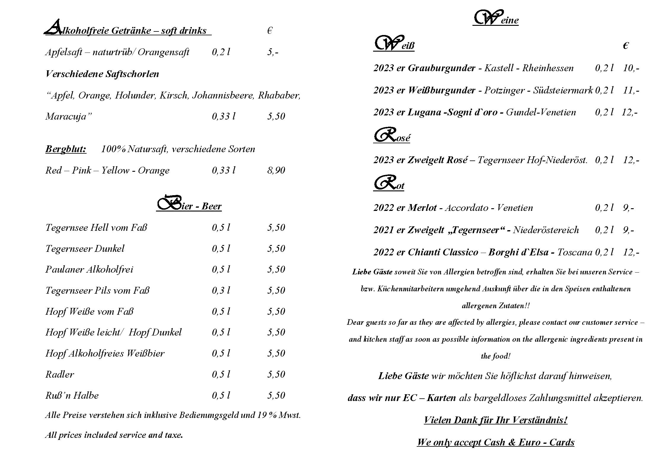 Speisekarte Kirschner Stuben in Rottach-Egern, Seite 30