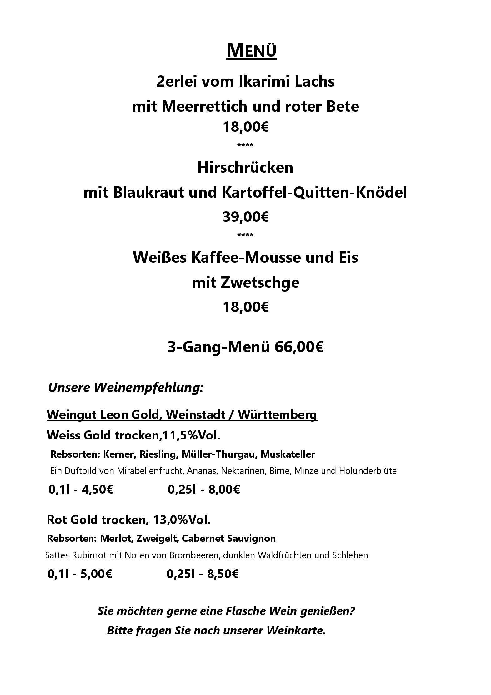 Speisekarte Vier Jahreszeiten Restaurant Imhof in Illertissen, Seite 1