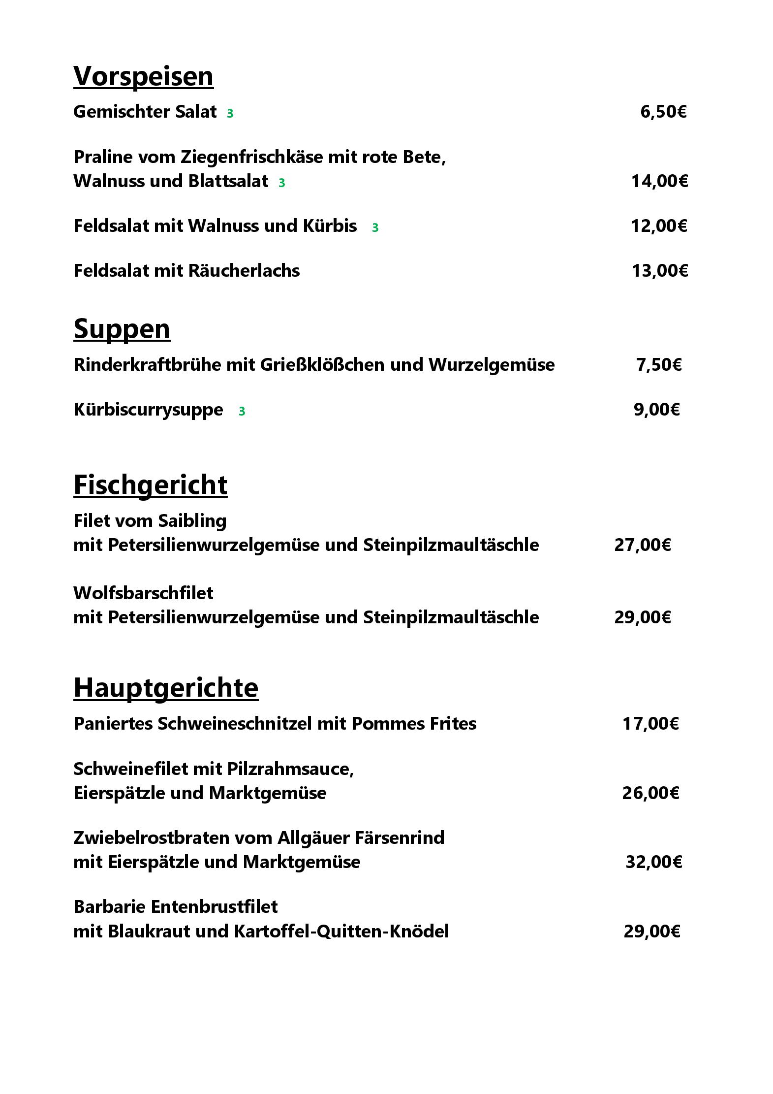 Speisekarte Vier Jahreszeiten Restaurant Imhof in Illertissen, Seite 2