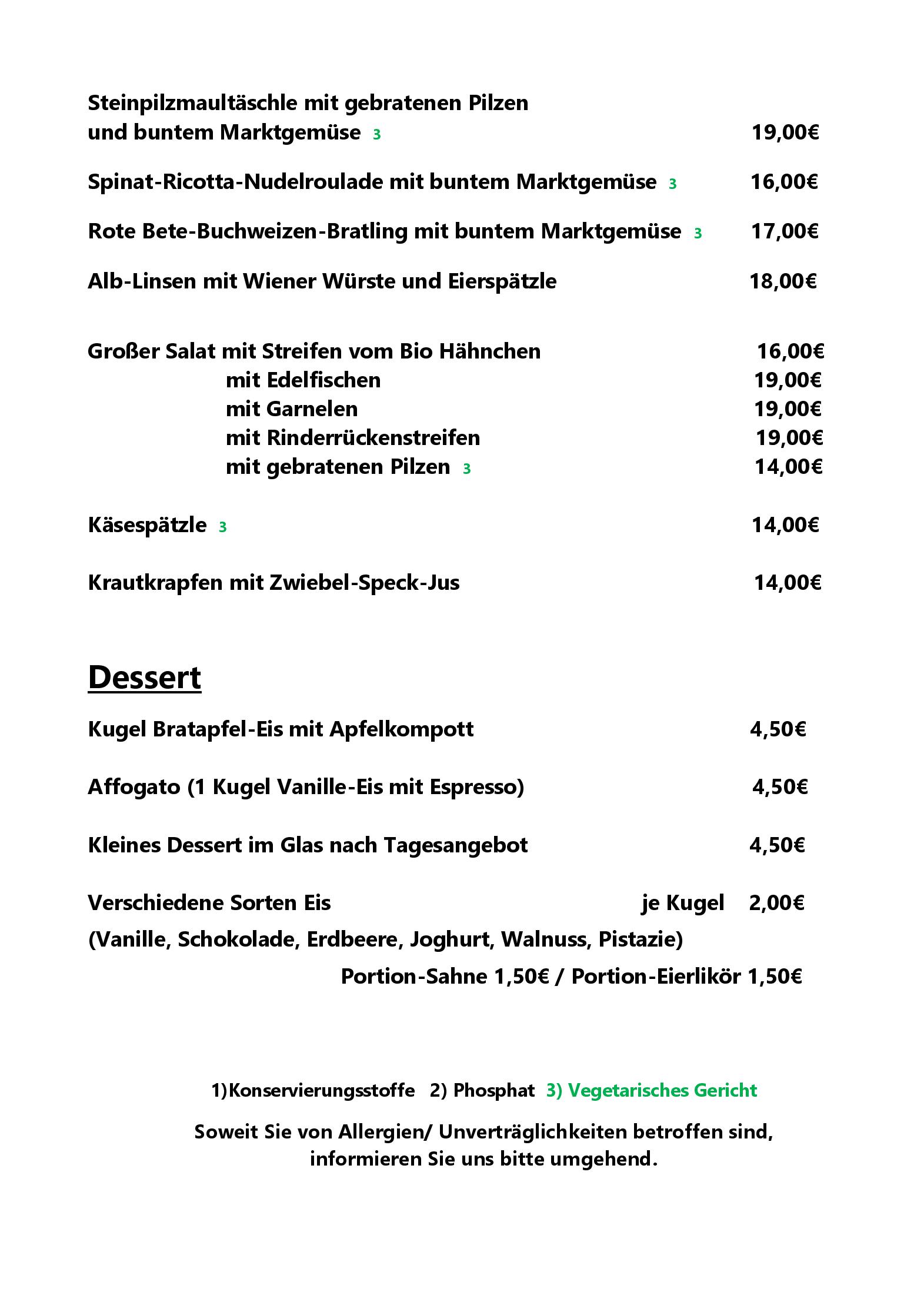 Speisekarte Vier Jahreszeiten Restaurant Imhof in Illertissen, Seite 3