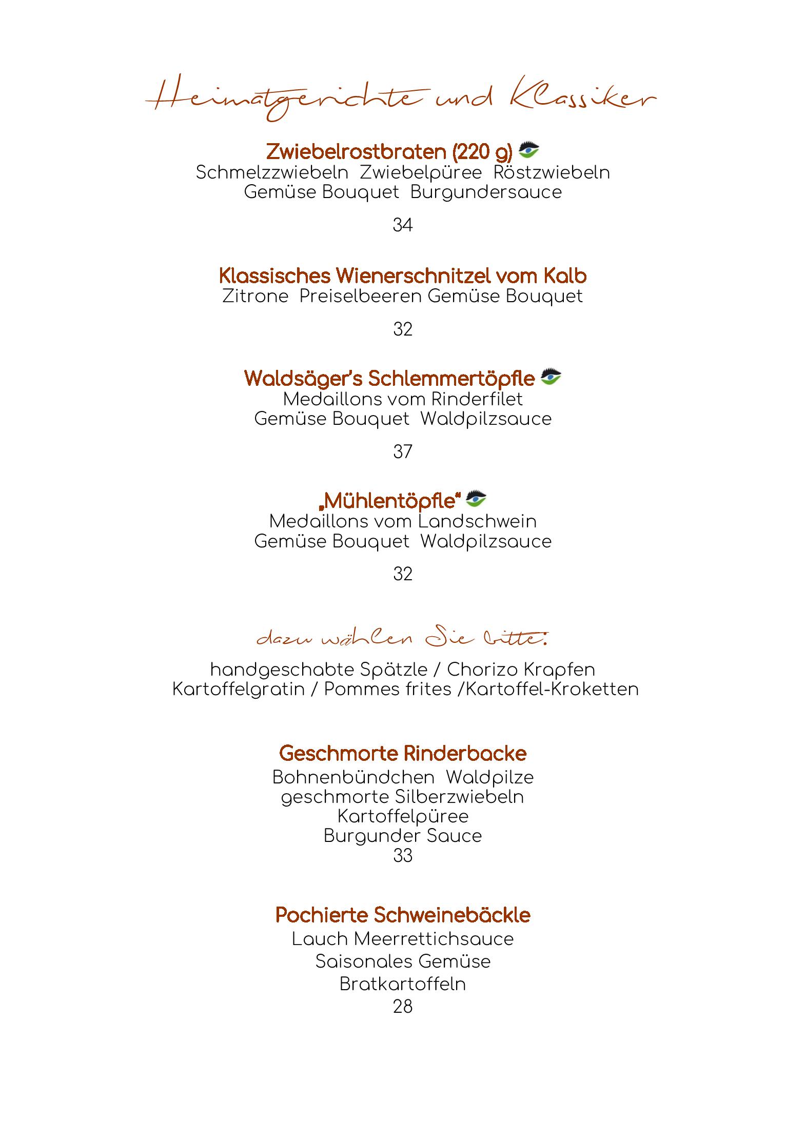 Speisekarte Hotel - Restaurant Waldsägmühle in Pfalzgrafenweiler, Seite 7