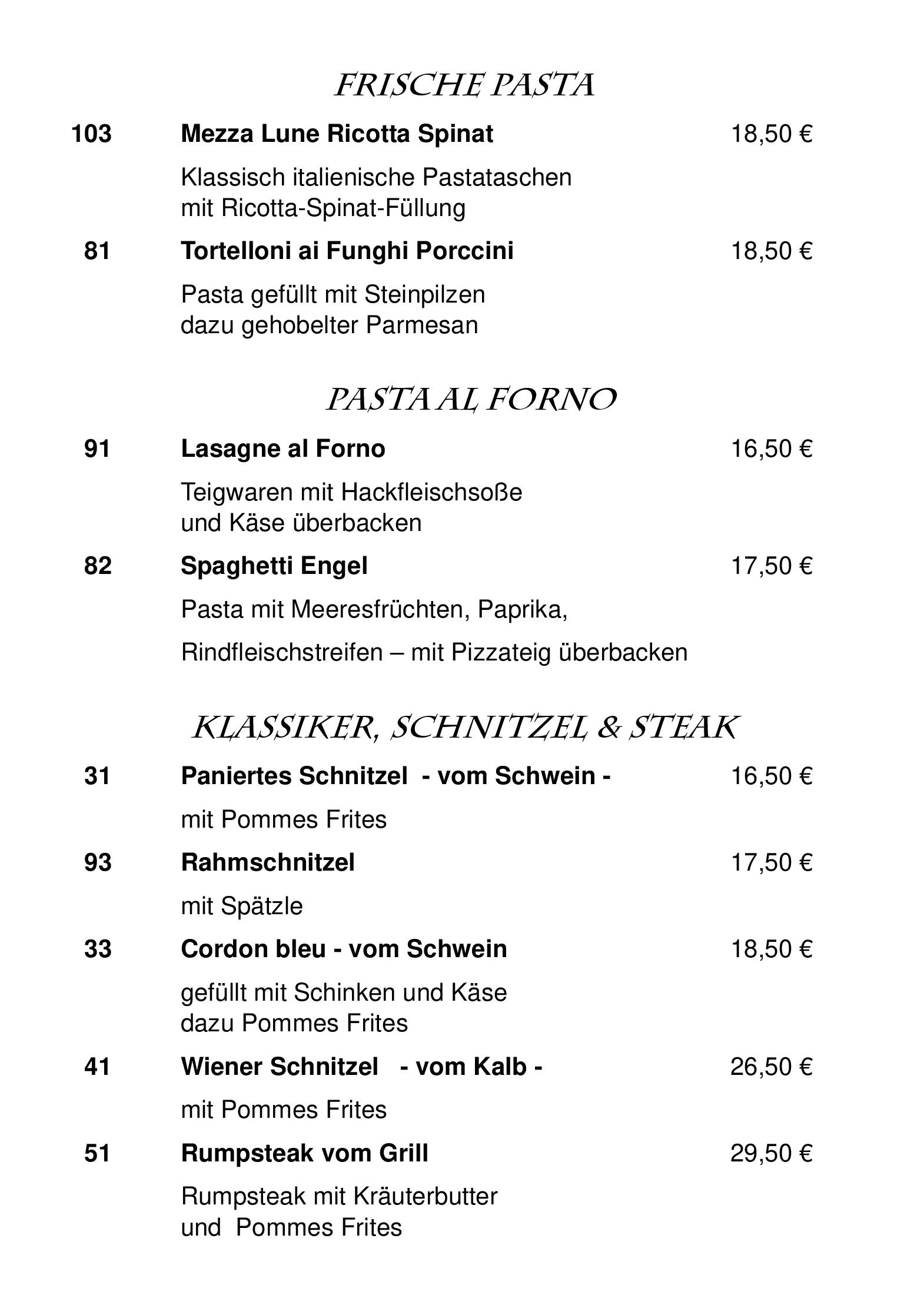 Speisekarte Alemannenhof Hotel Engel in Rickenbach, Seite 2